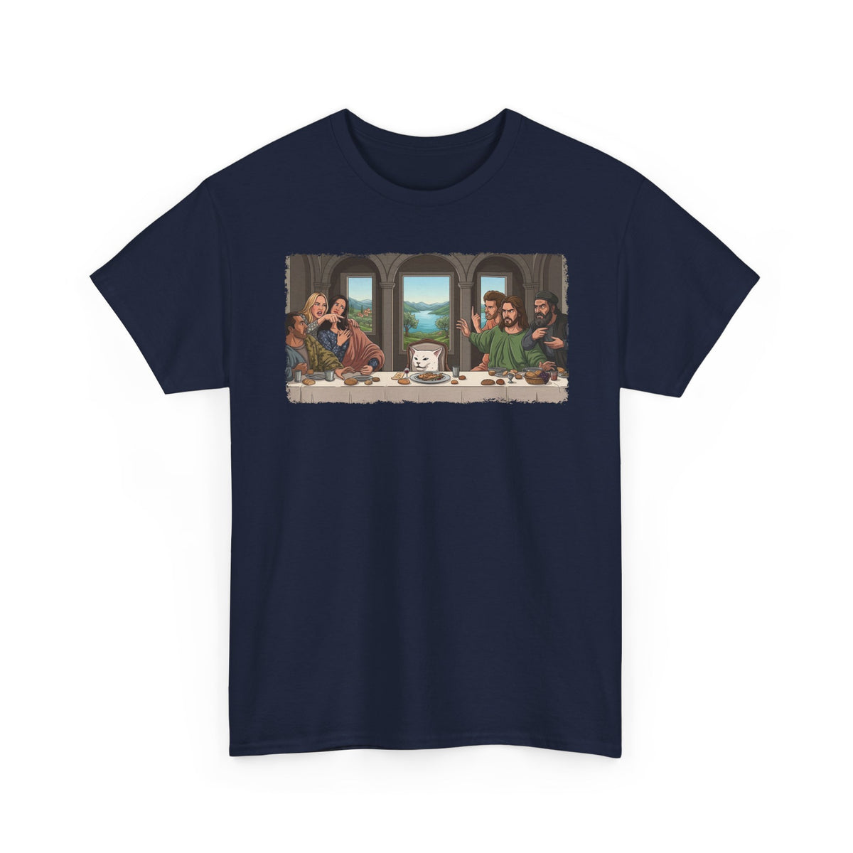 Last Supper x Woman Yelling at Cat Tee — Funny Religious Art Mashup T-Shirt