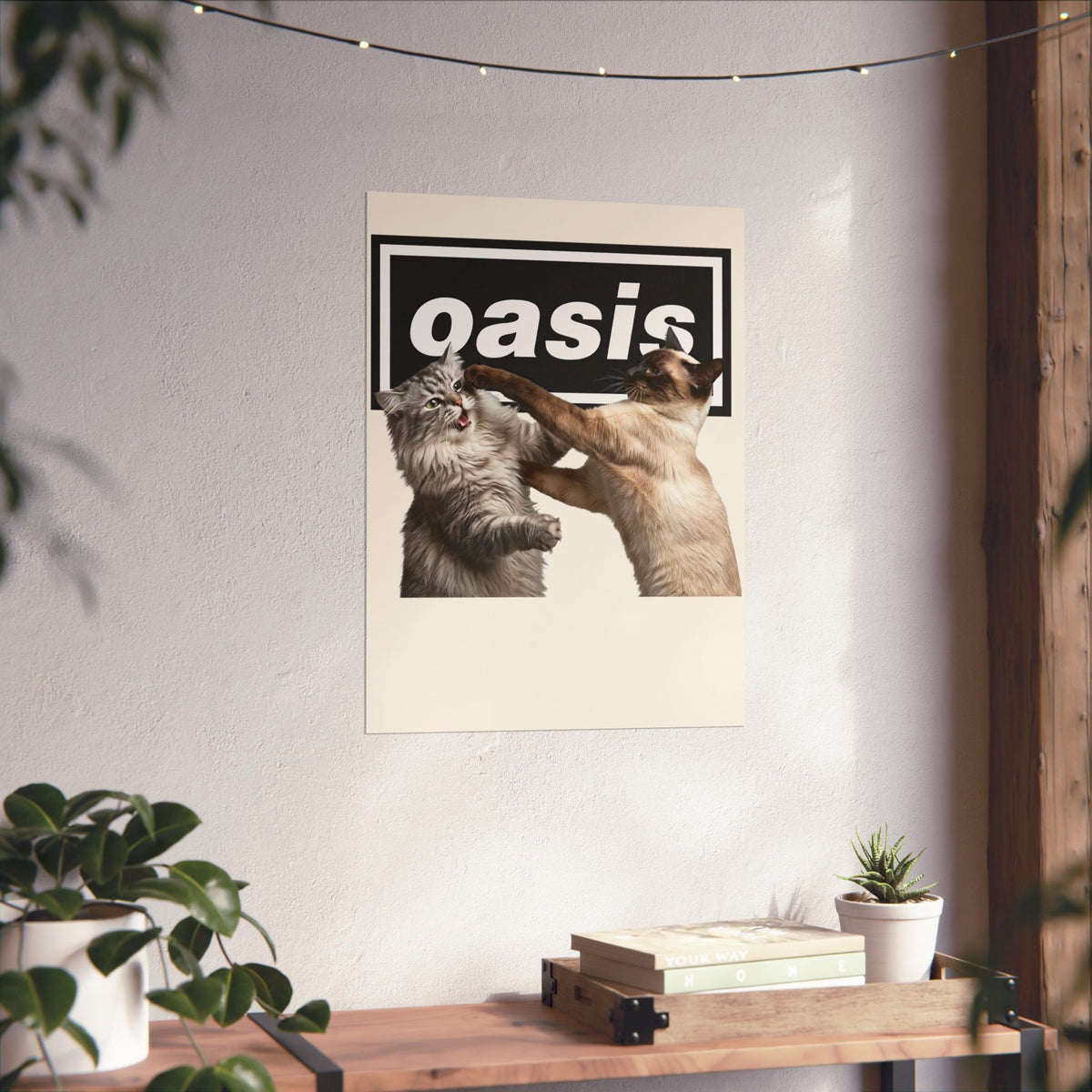 Oasis Cat Fight Poster — Desert Cat Battle Graphic Poster