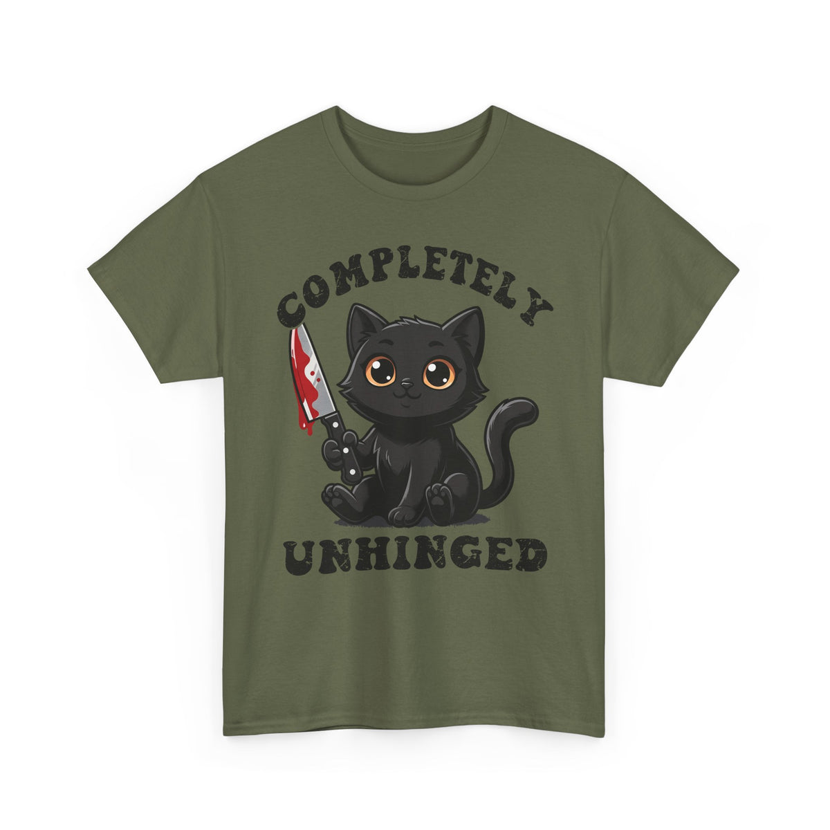 Completely Unhinged Black Cat T-Shirt — Funny Cute Psycho Knife Tee