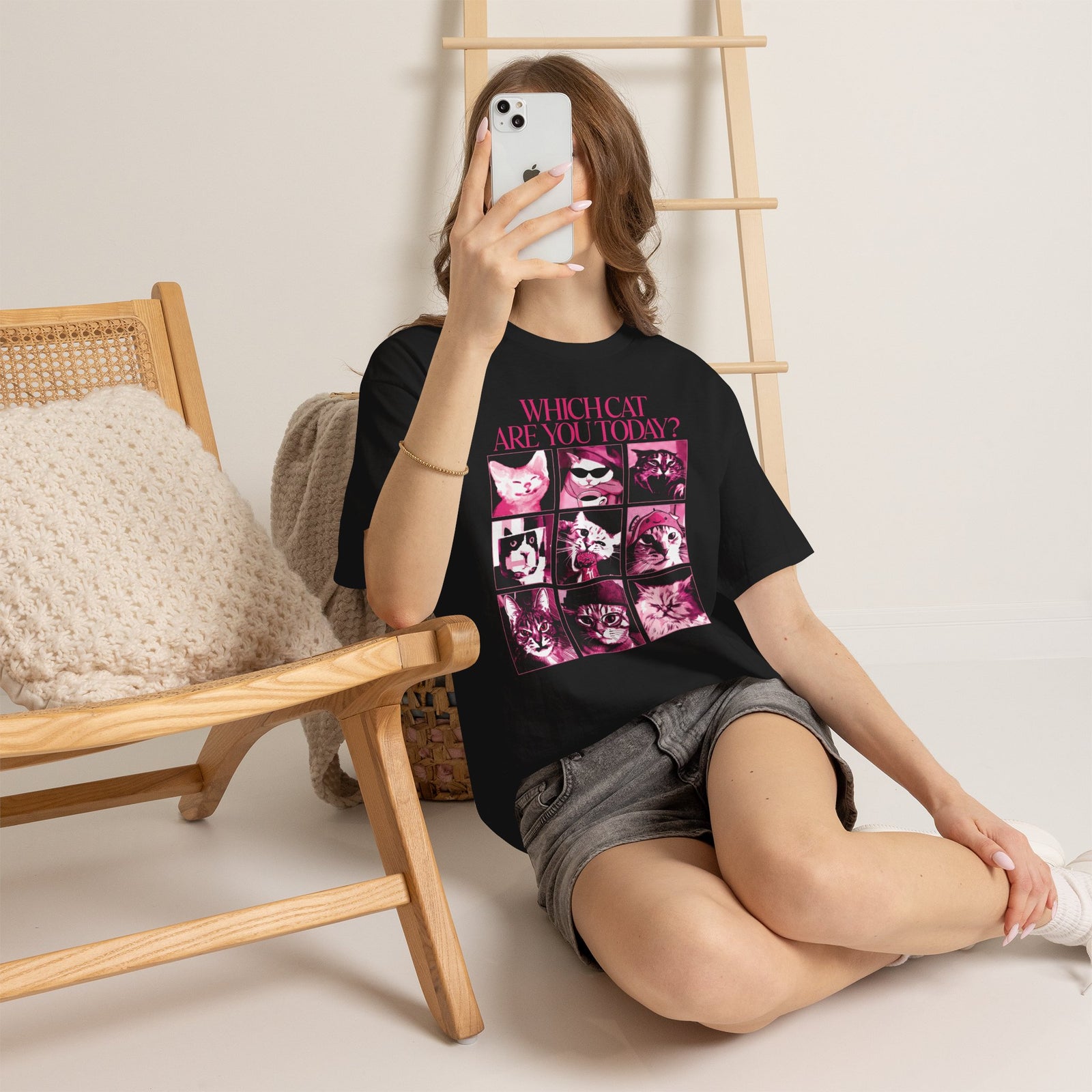 Cat Mood Chart T-Shirt — Pink Pop Art Feline Expressions Graphic