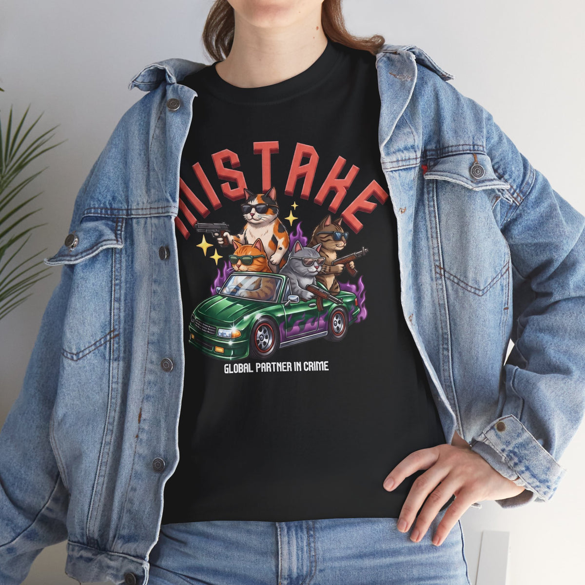 Mistake Global Partner In Crime T-Shirt — Funny Gangster Cat Convertible Tee