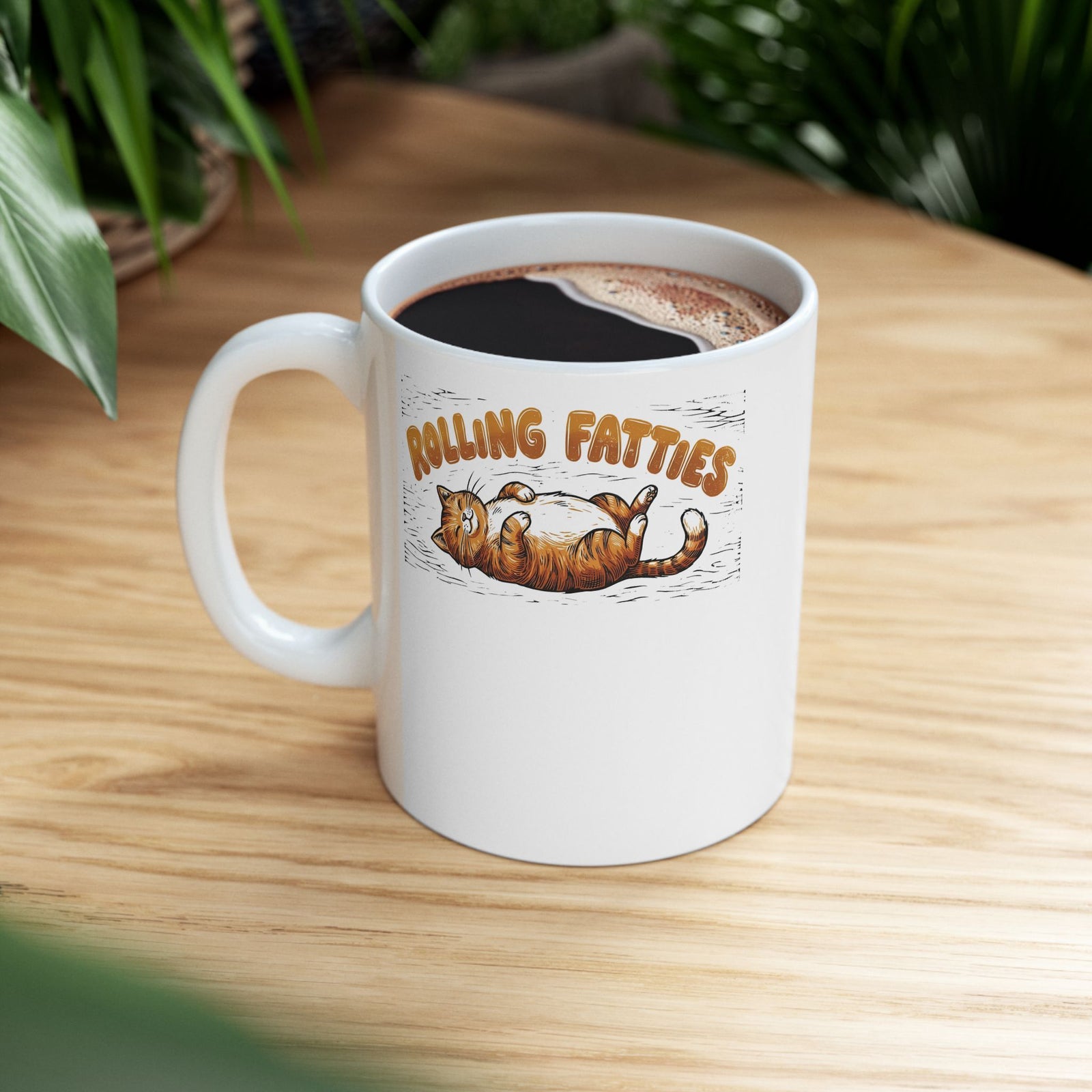 Rolling Fatties Cat Ceramic Mug — Cute Cartoon Cat Graphic Mug