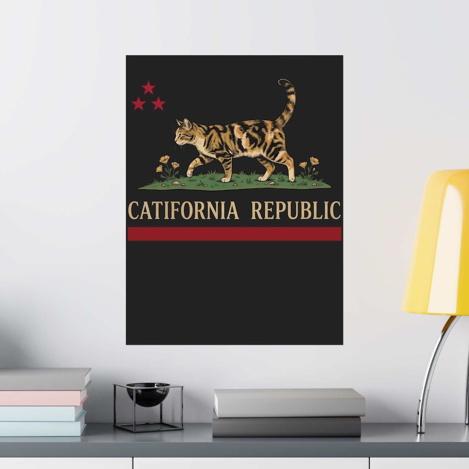 Catifornia Republic Funny Cat Poster — Vintage Cali Cat Graphic Poster