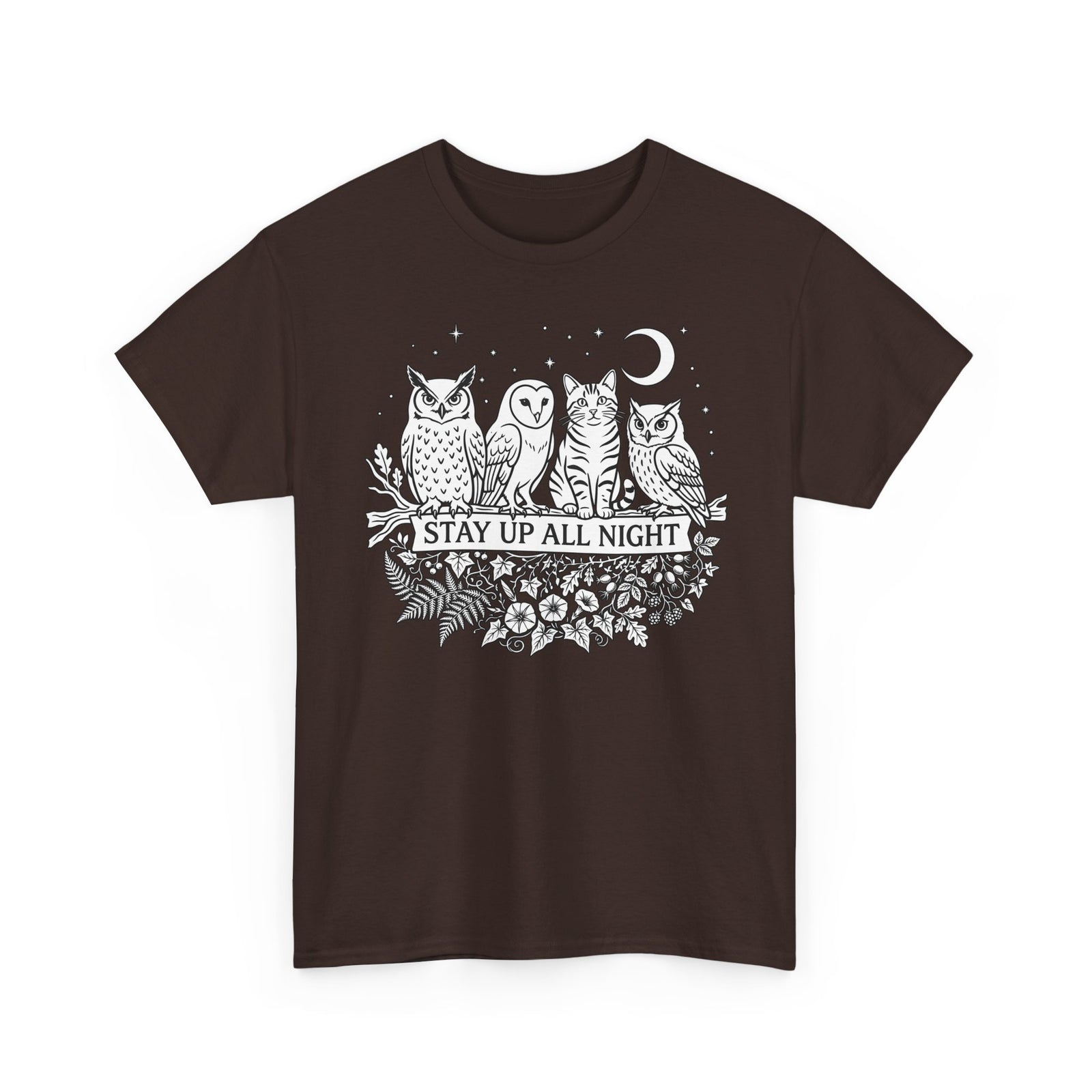 Cat Stays Up All Night T-Shirt — Cute Night Owl Cat Tee
