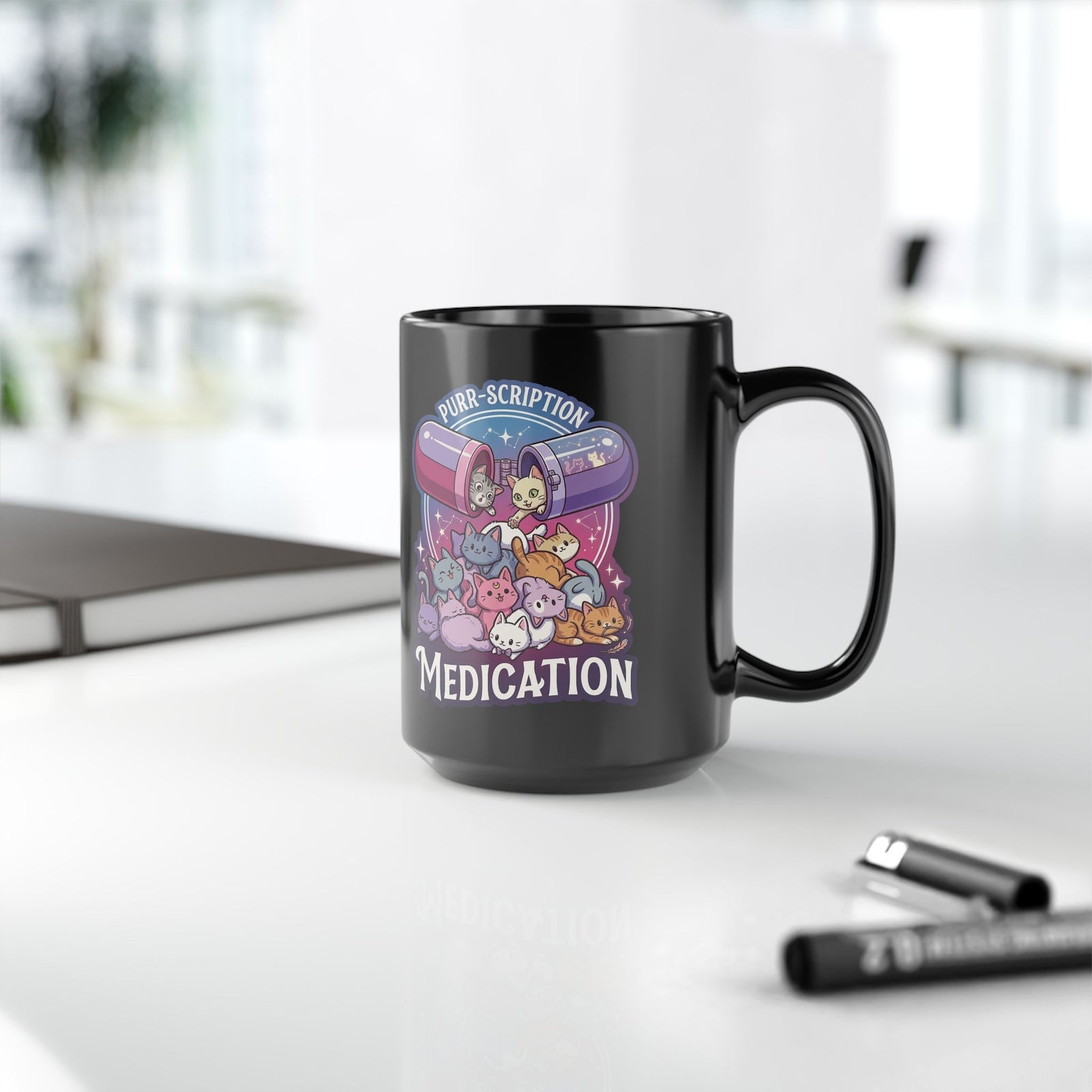 Purr‑Scription Medication Cat Black Mug