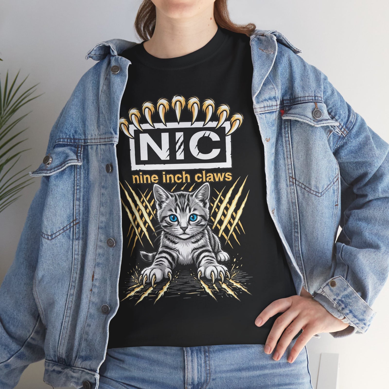 Nine Inch Claws Cat T-Shirt — 'N I C' Graphic Tee with Claw Art