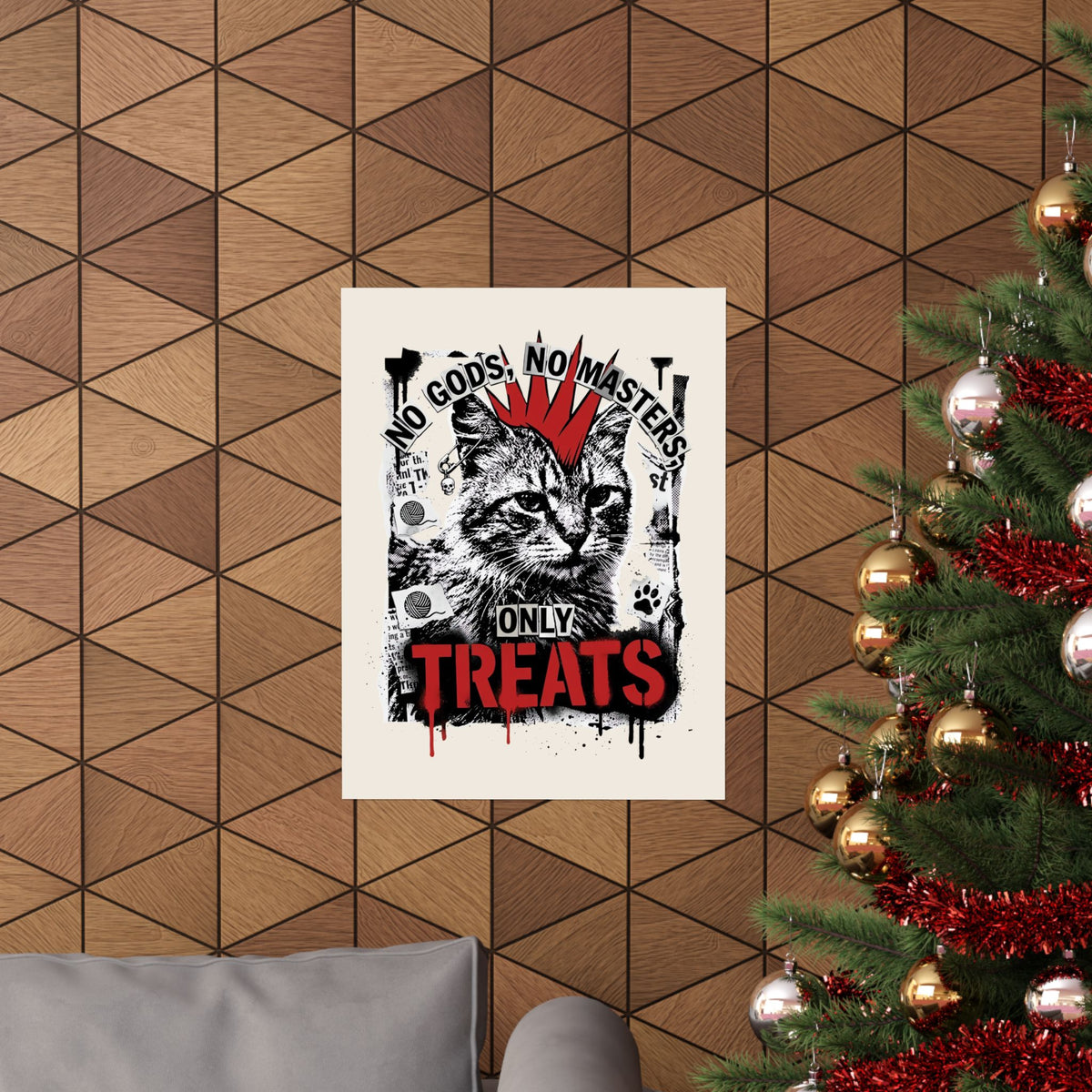 Punk Cat Poster — “No Gods No Masters, Only Treat” Graphic Poster