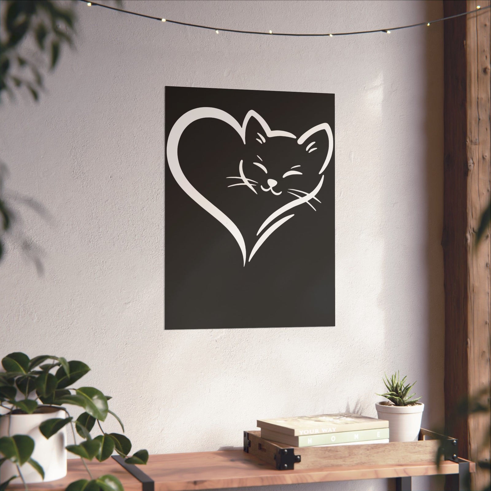 Cute Cat Heart Poster - Cat Lover Gift - Adorable Cat Silhouette Poster