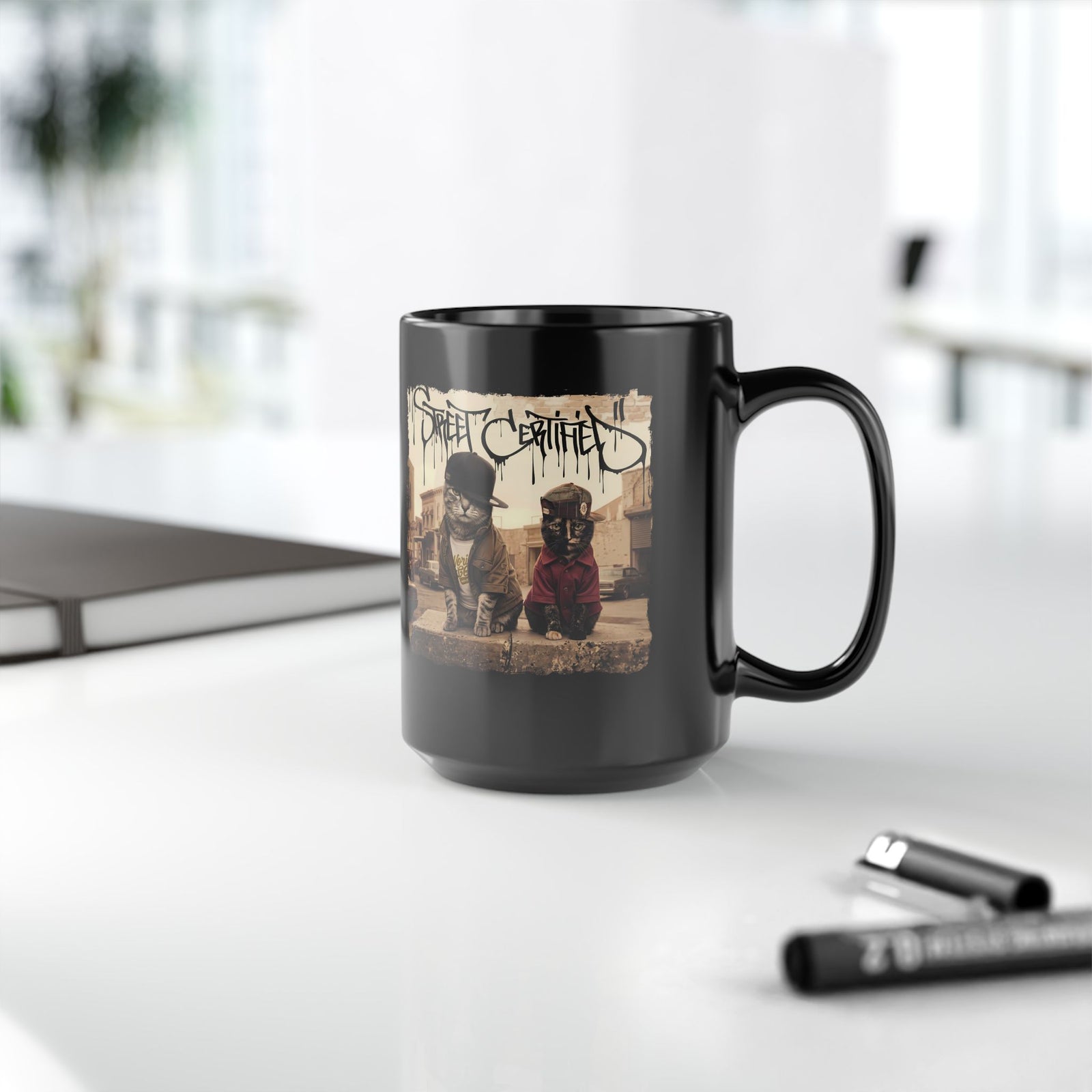 Funny Streetwear Cats "Street Certified" Retro Graphic Mug