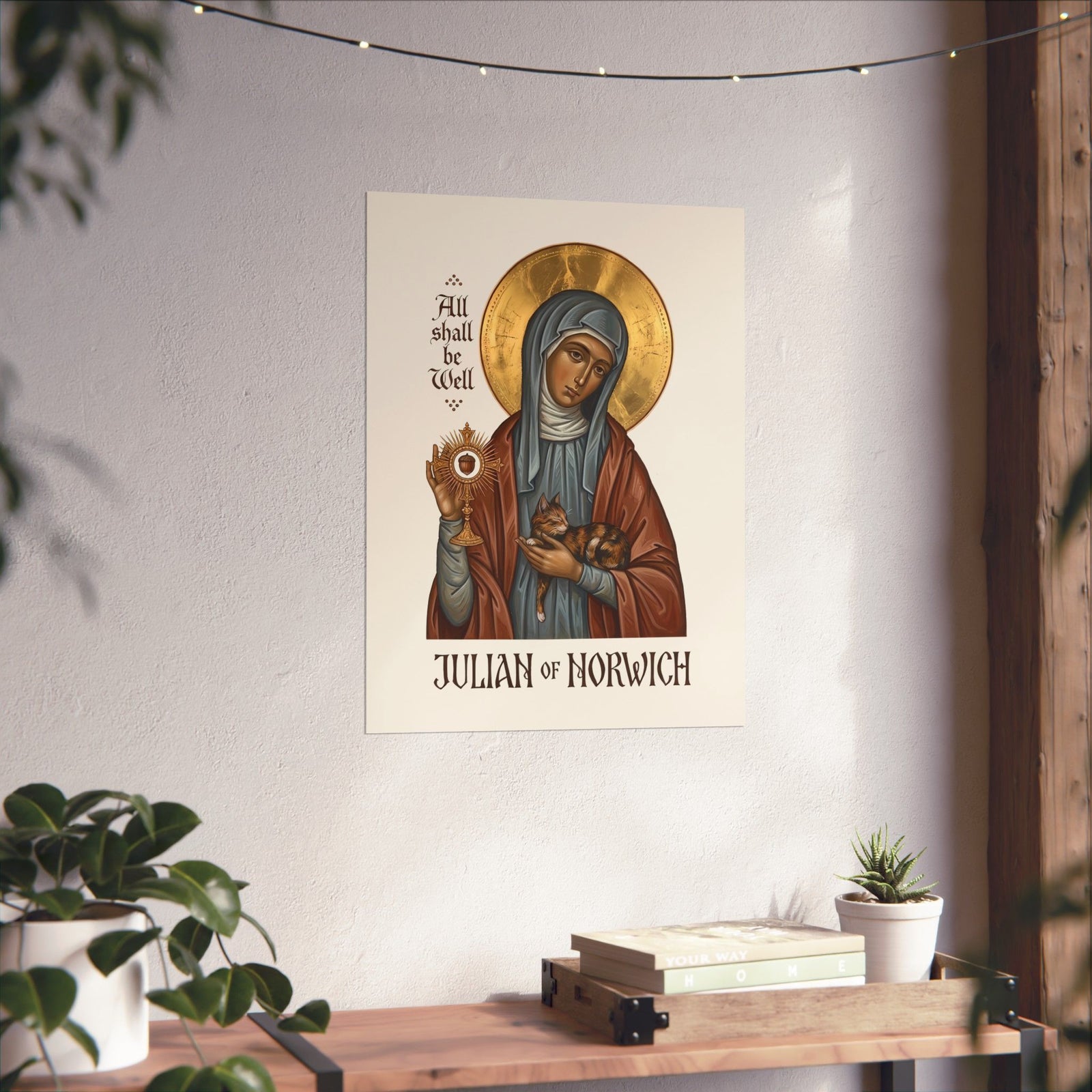 Julian of Norwich & Cat Poster — Spiritual Saint Poster for Cat Lovers