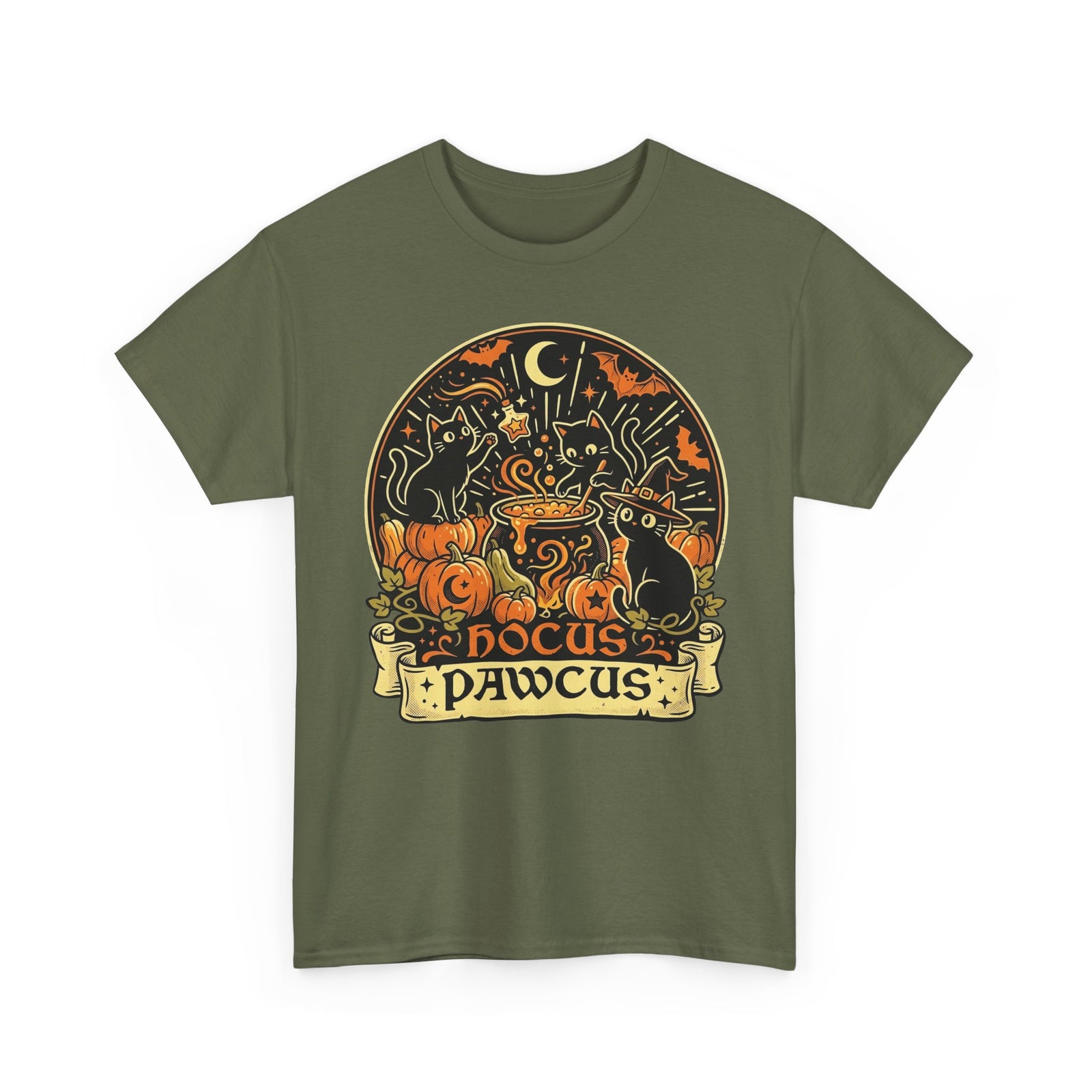 Hocus Pawcus Halloween T-Shirt — Cute Witch Cats Pumpkin Tee
