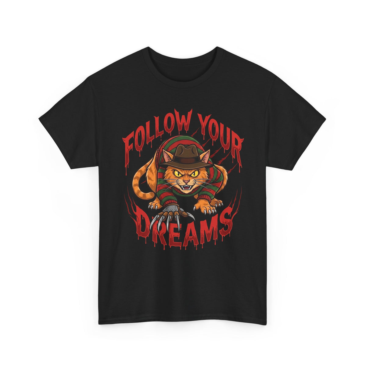 Follow Your Dreams Freddy Cat Horror Graphic Tee