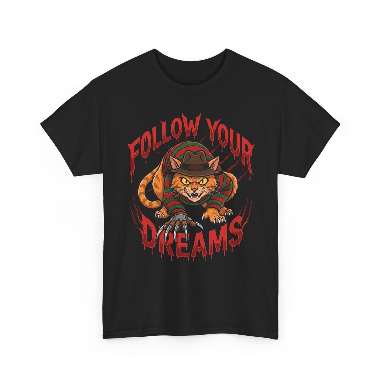 Follow Your Dreams Freddy Cat Horror Graphic Tee