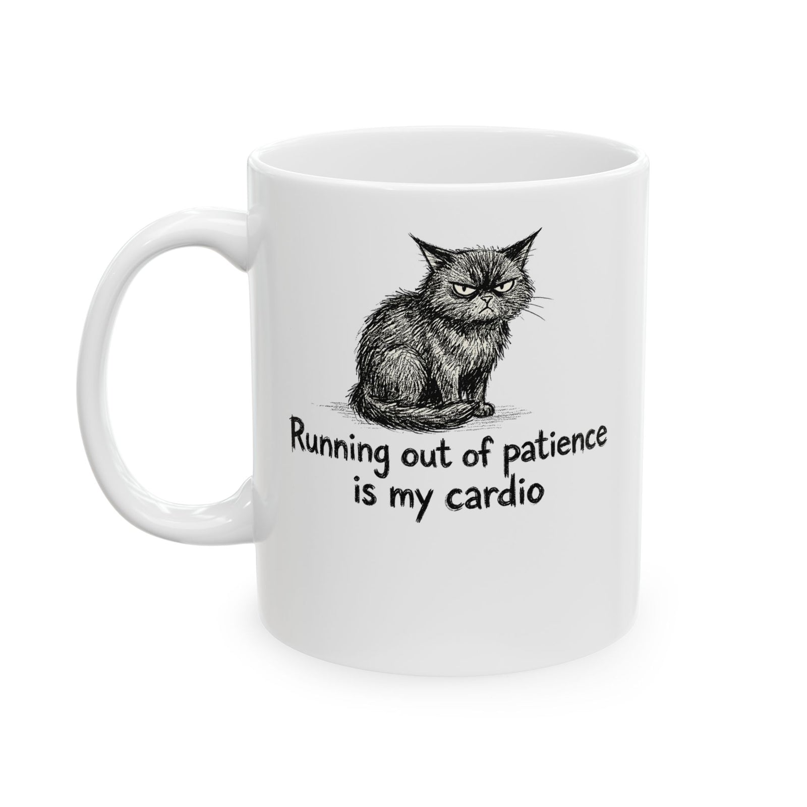 Running Out Of Patience Is My Cardio Cat Ceramic Mug