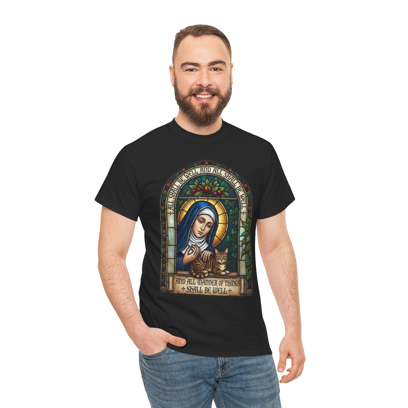 Stained Glass Saint Teresa T-Shirt – “And Full Knowledge of Things, I Shall Be Quiet”