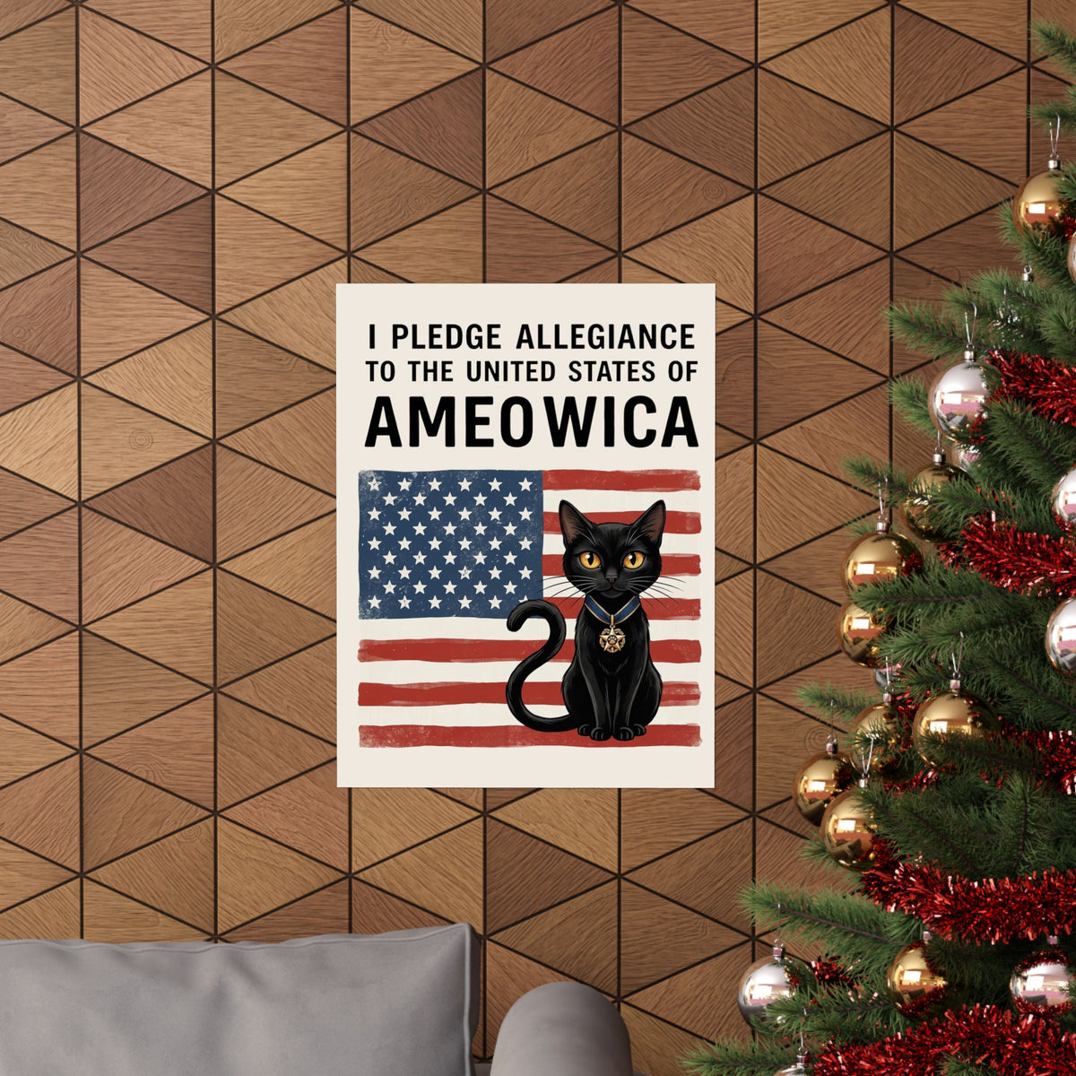 United States of Ameowica Funny Patriotic Black Cat Poster