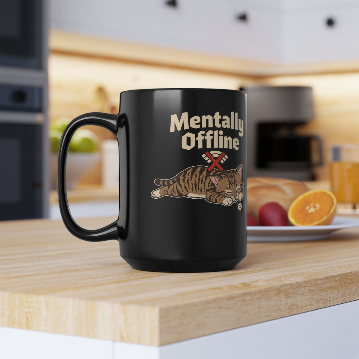 Lazy Cat 'Mentally Offline' Black Mug