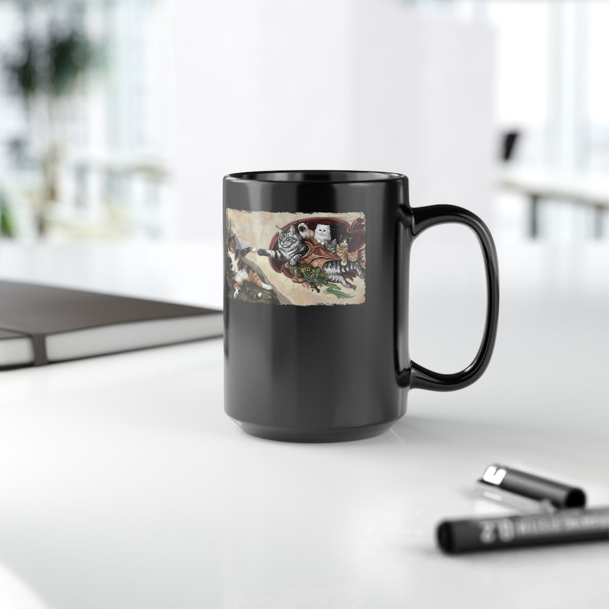 The Creation of Adam Cats Black Mug