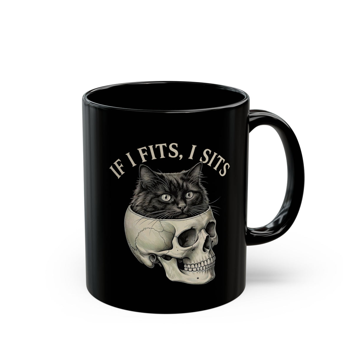 Cat 'If I Fits I Sits' Black Mug