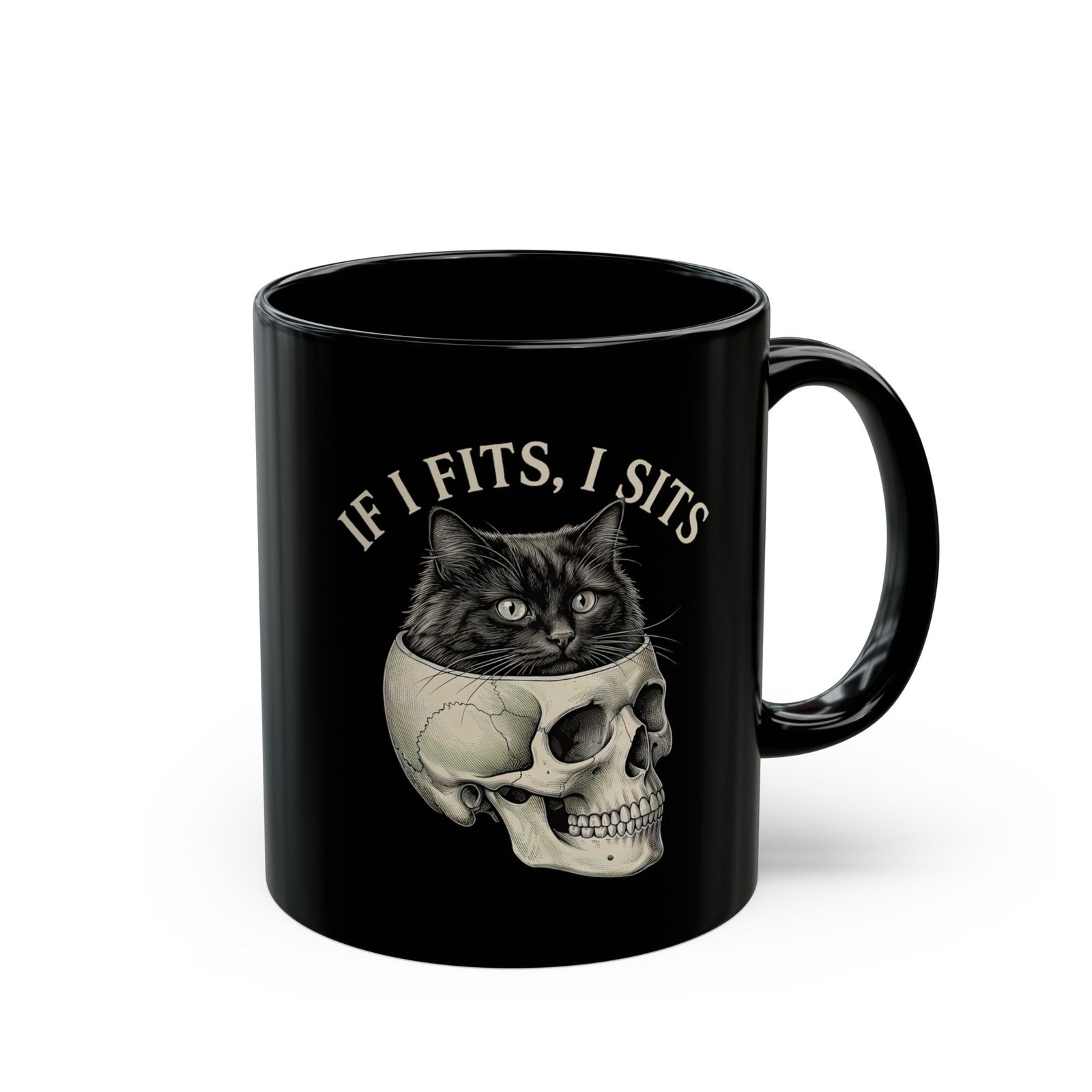 Cat 'If I Fits I Sits' Black Mug