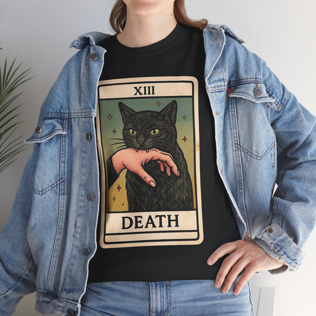 "Death" Tarot Card Black Cat Biting Hand Funny T-Shirt