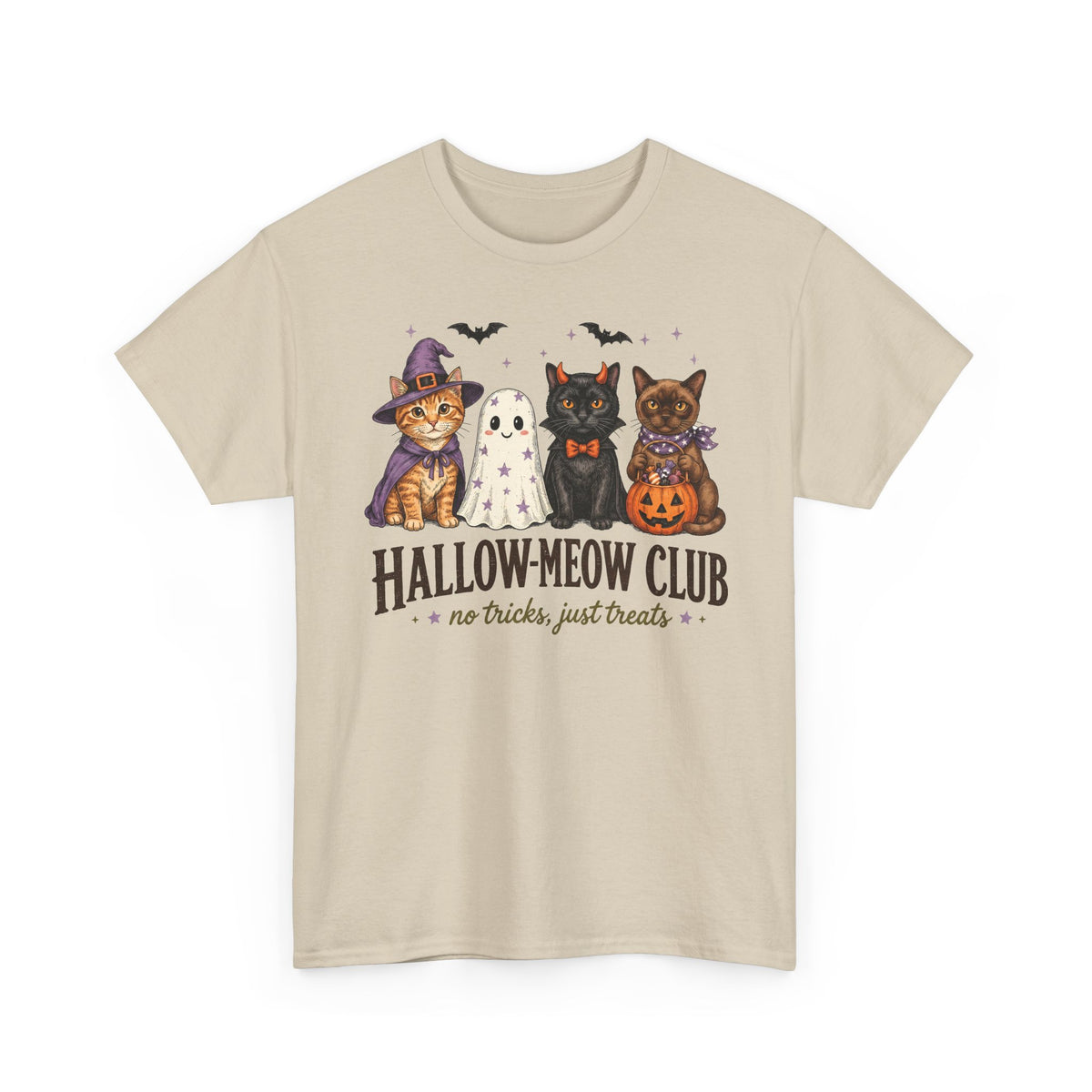 Hallow-Meow Club No Tricks Just Treats T-Shirt — Spooky Cute Cat Costume Tee