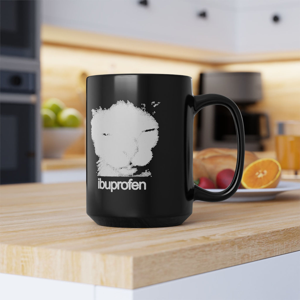 Funny Cat Meme Ibuprofen Black Mug Humorous Pain Relief Graphic Mug