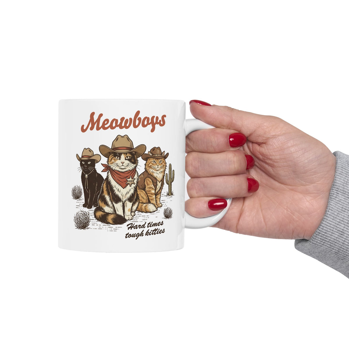 Meowboys Cat Cowboy Ceramic Mug — Funny Western Cat Mug for Cat Lovers