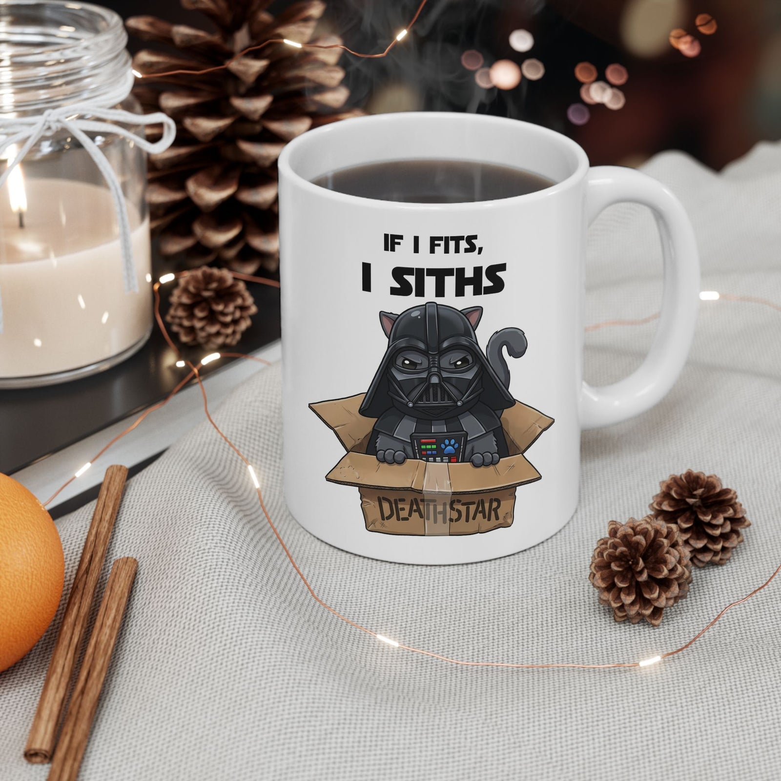 Space Villain Kitten Retro Galaxy Cat Ceramic Mug Funny Cat in Box Graphic Mug