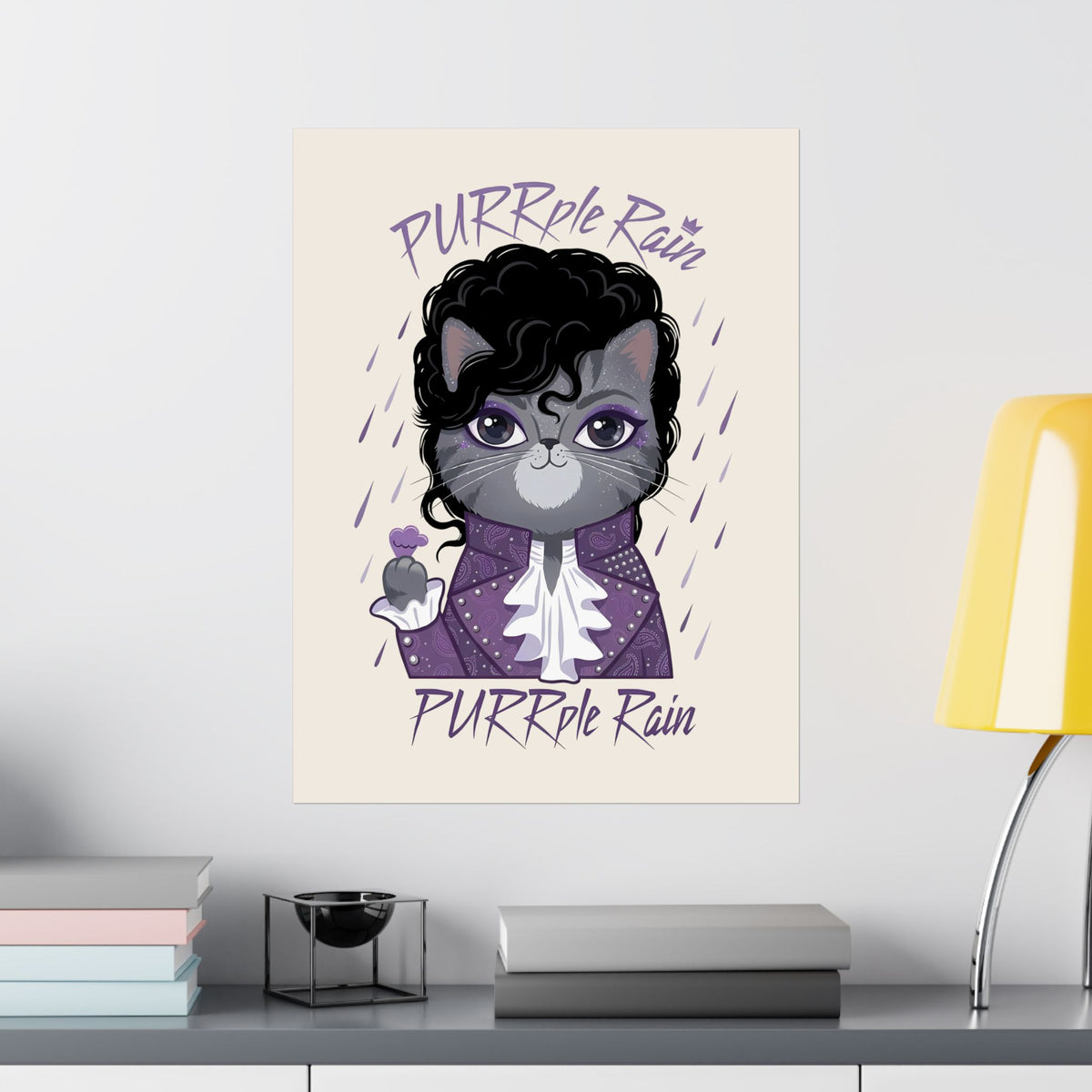 Purrple Rain Cat Parody Poster — Cute Cat 'Purrple Rain' Graphic Poster