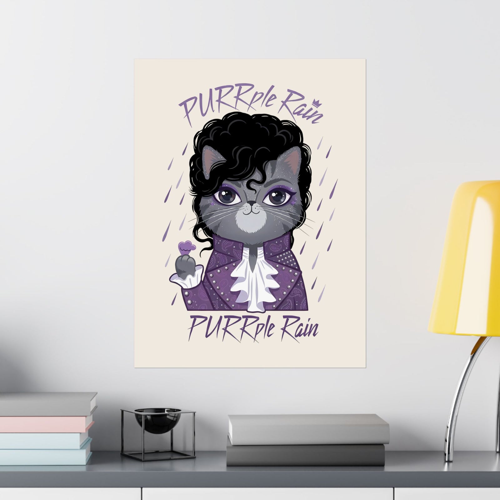 Purrple Rain Cat Parody Poster — Cute Cat 'Purrple Rain' Graphic Poster