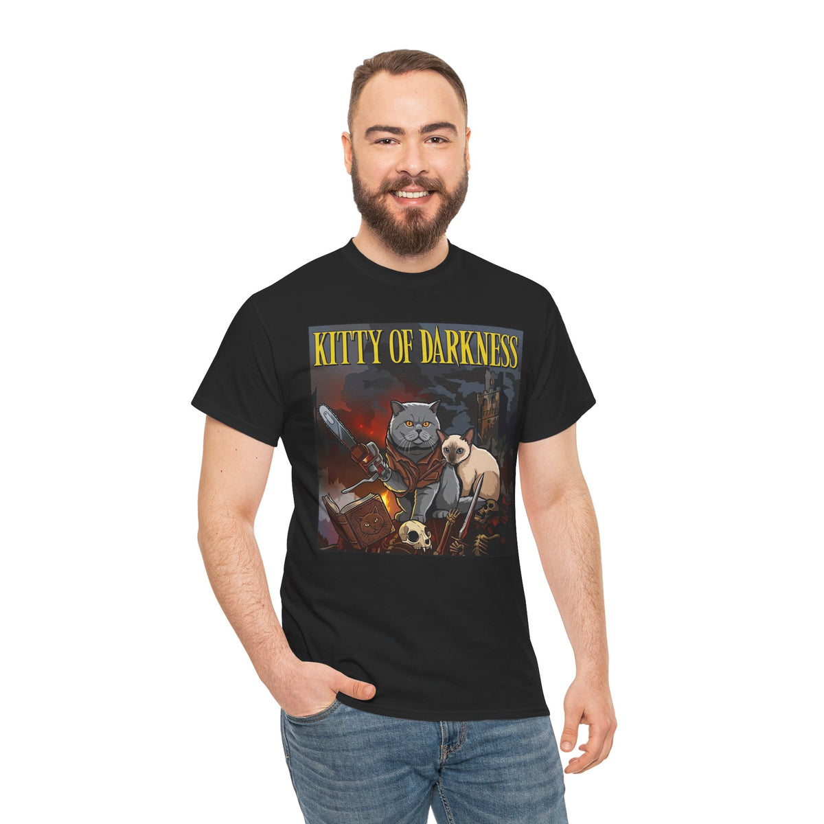 Kitty of Darkness Graphic Tee — Gothic Cat Horror Band Shirt