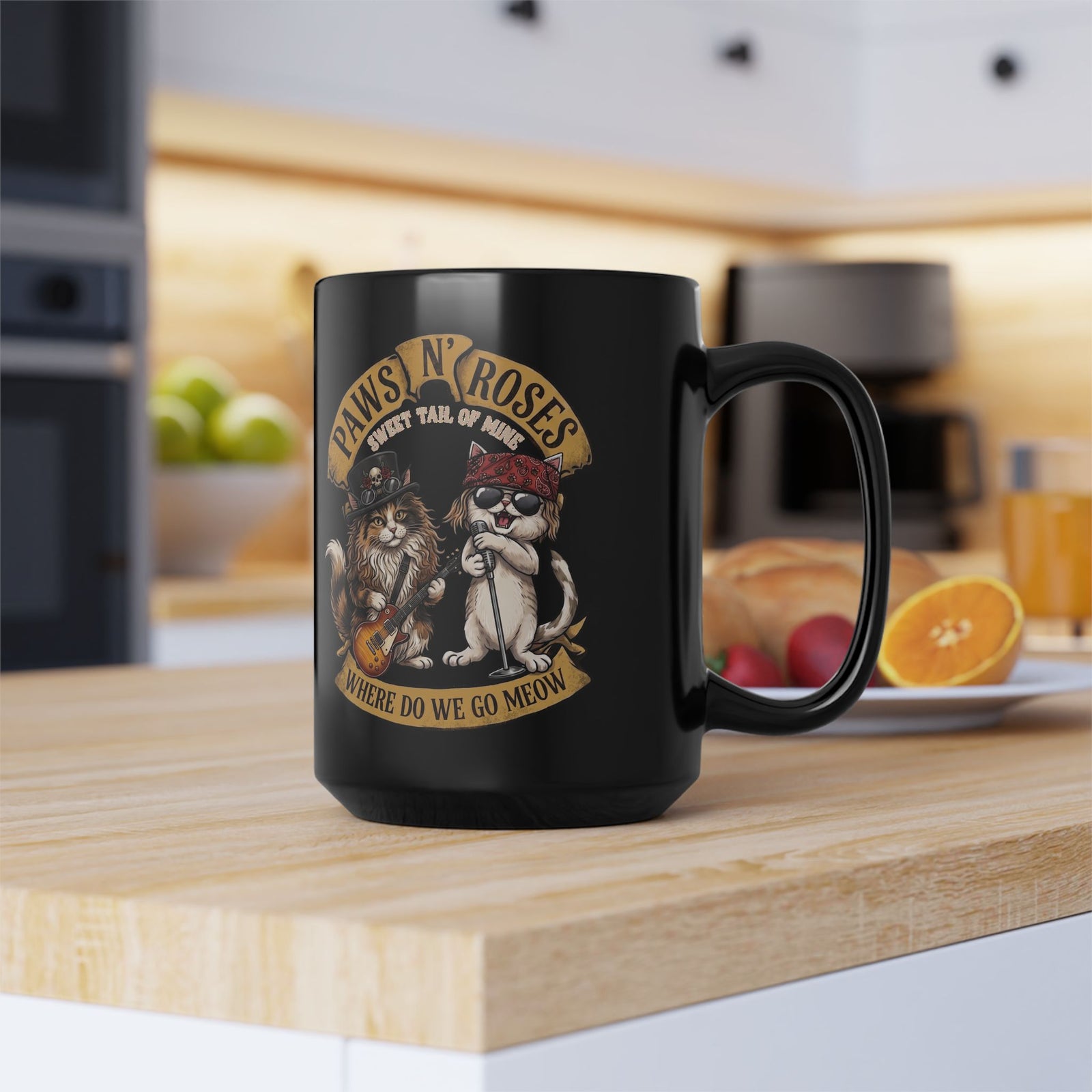 PAWS N' ROSES "Sweet Tail of Mine" Funny Cats Black Mug