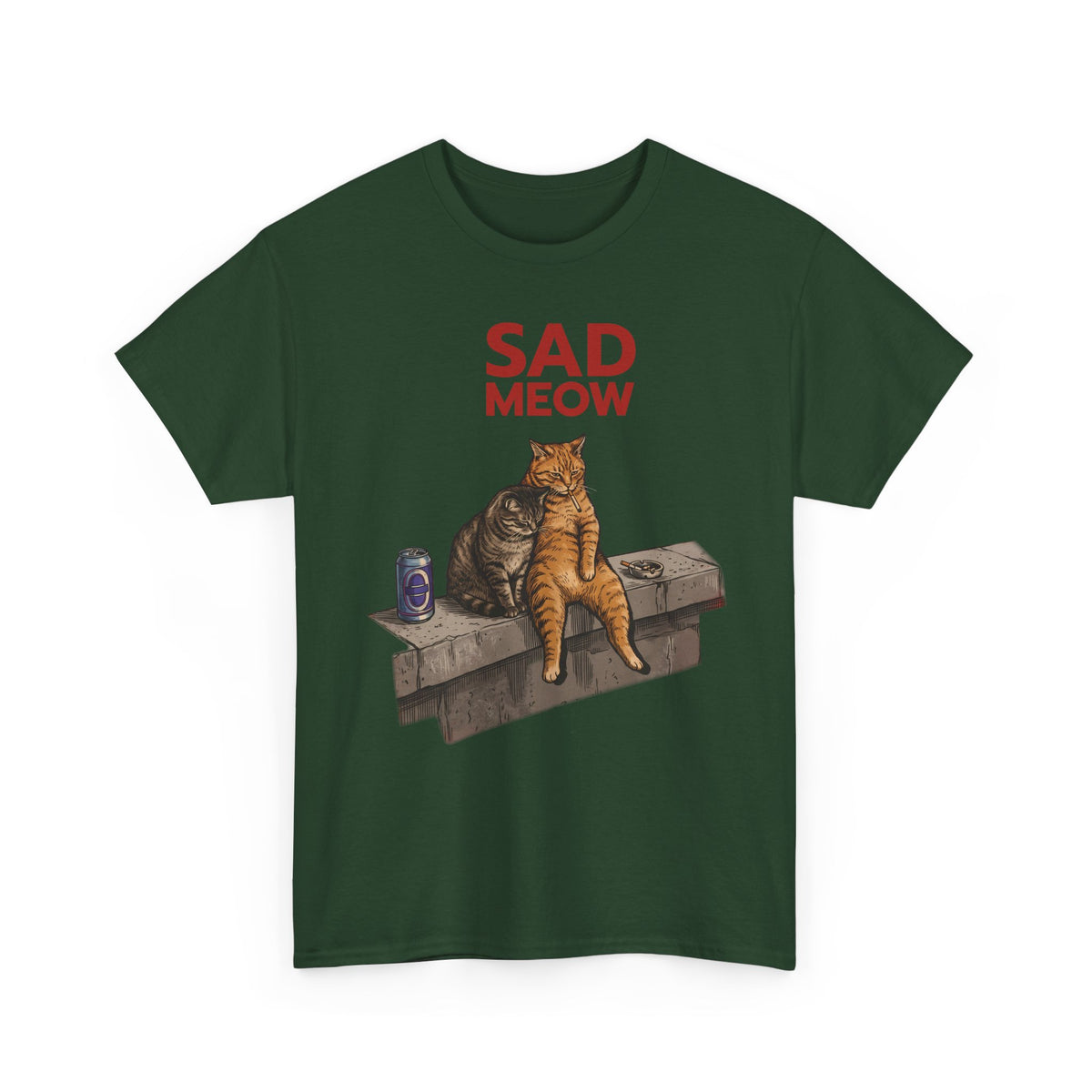 Sad Meow T-Shirt — Funny Depressed Smoking Cats Graphic Tee
