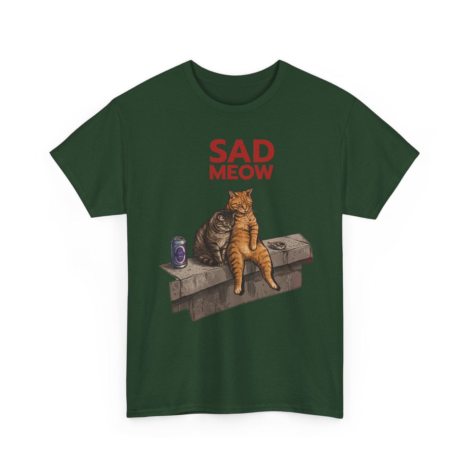 Sad Meow T-Shirt — Funny Depressed Smoking Cats Graphic Tee