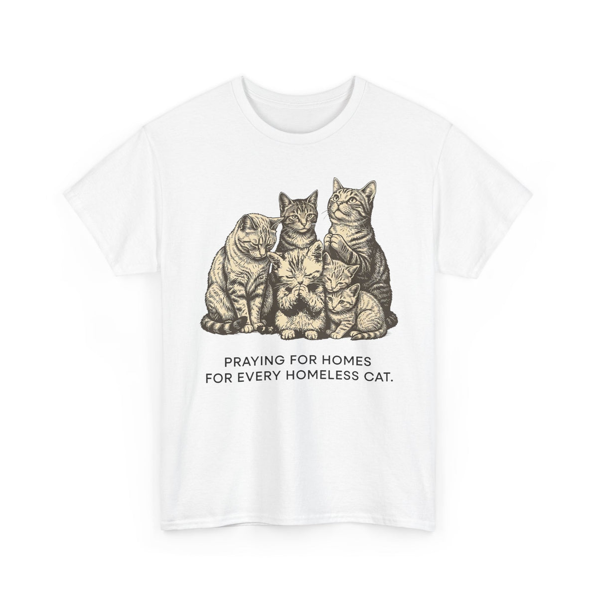 Cat Rescue T-Shirt — "Praying for Homes for Every Homeless Cat" Vintage Cat Rescue Tee