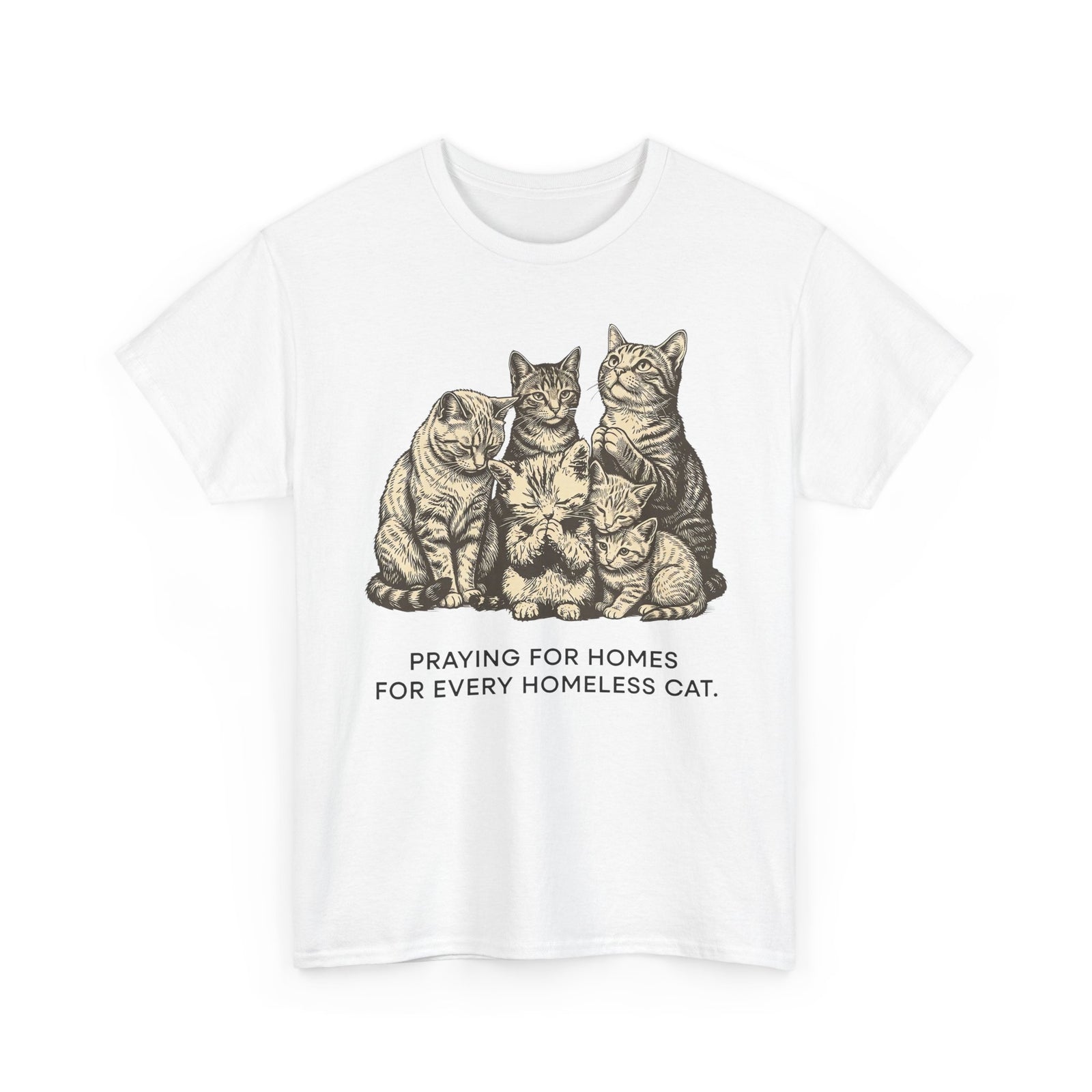 Cat Rescue T-Shirt — "Praying for Homes for Every Homeless Cat" Vintage Cat Rescue Tee