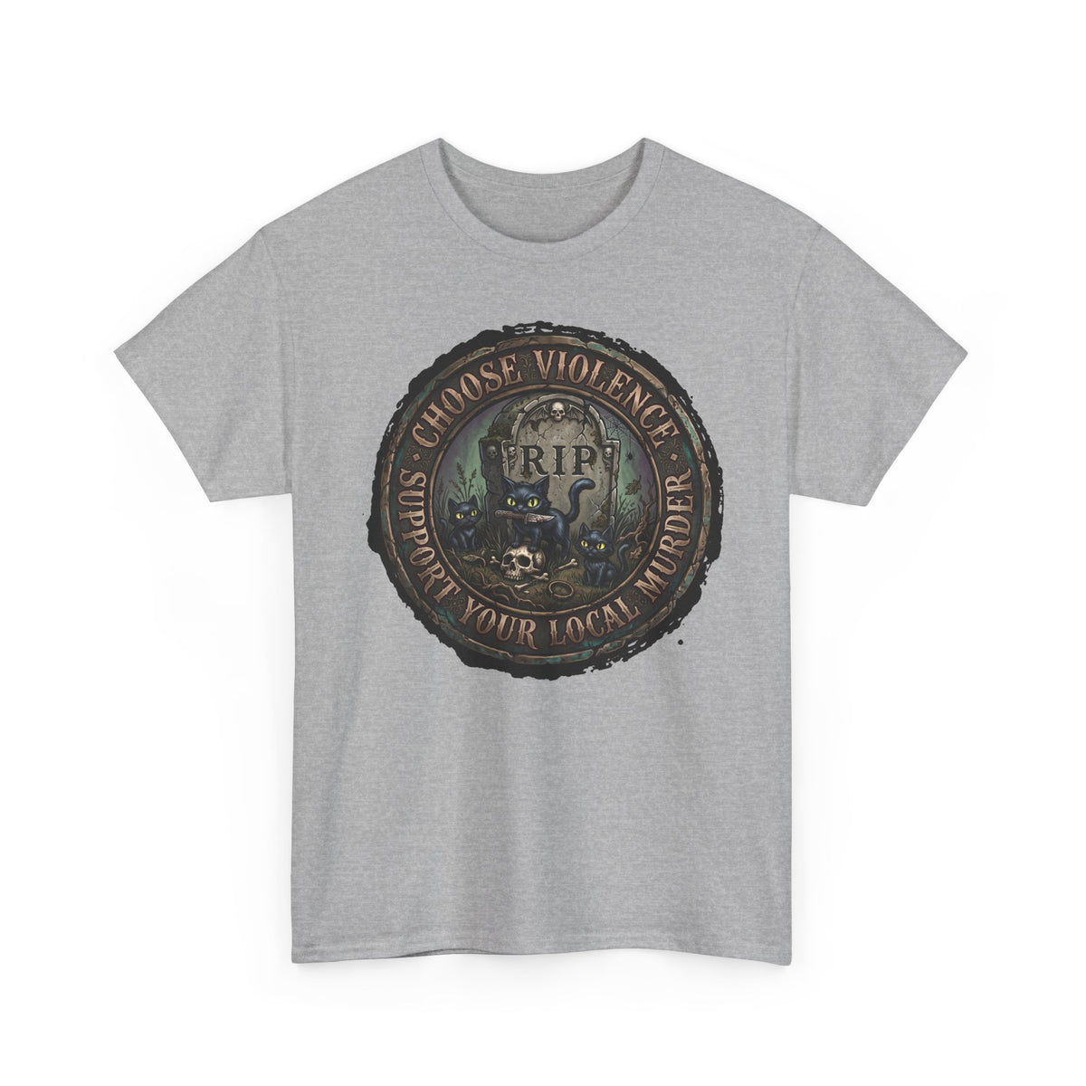 Choose Violence Support Your Local Murder Shirt — Gothic Knife Black Cat T-Shirt