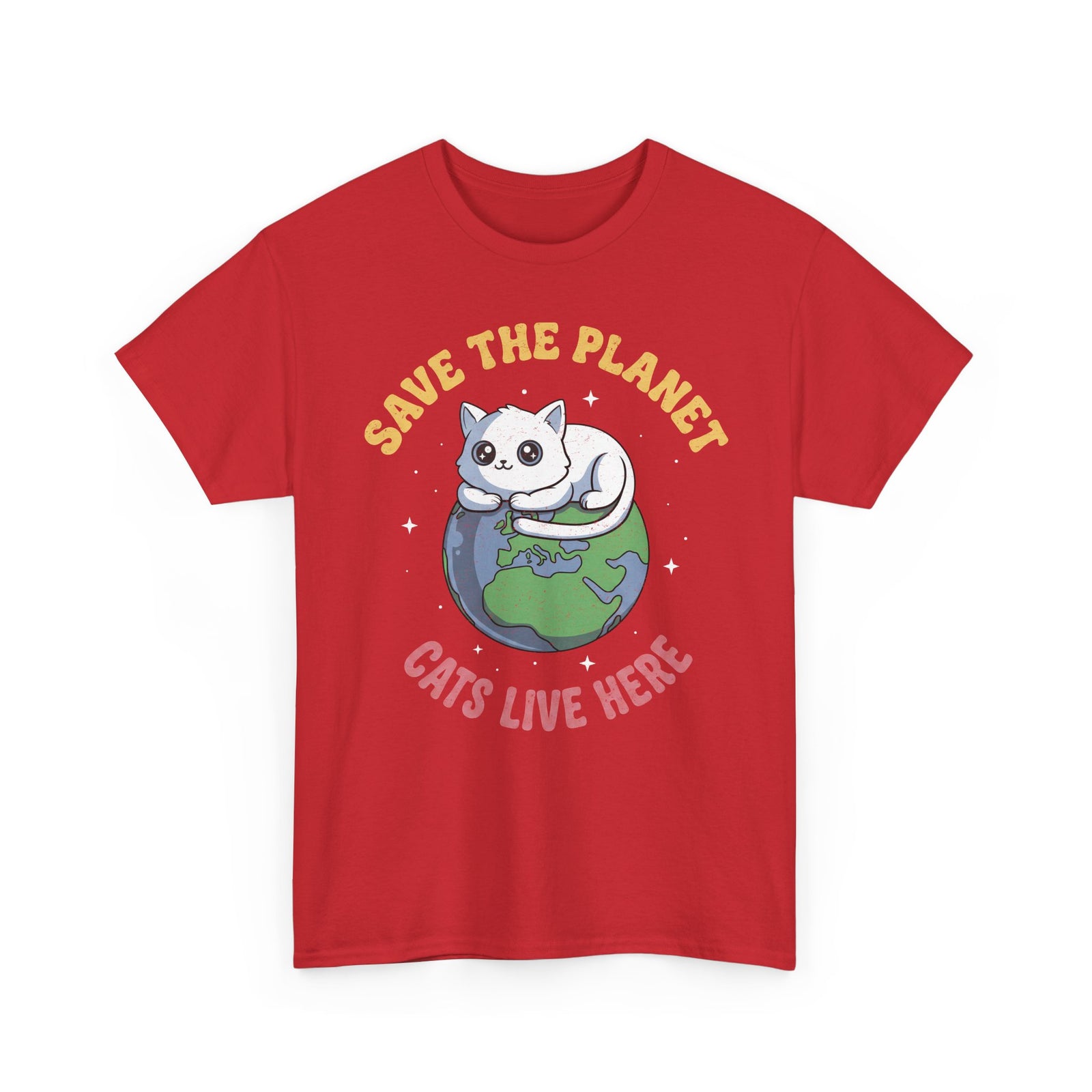 Save The Planet Cats Live Here T-Shirt — Cute White Cat Earth Tee