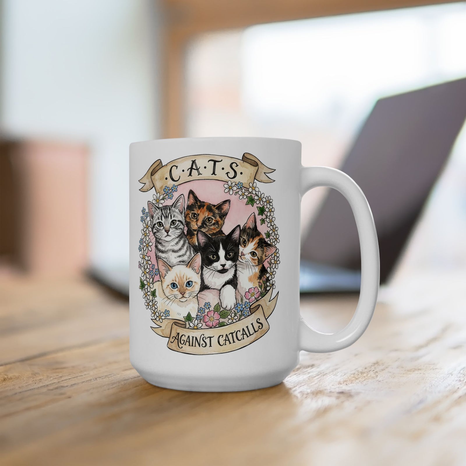 Cat Against Catcalls Ceramic Mug — Feminist Anti-Harassment Mug