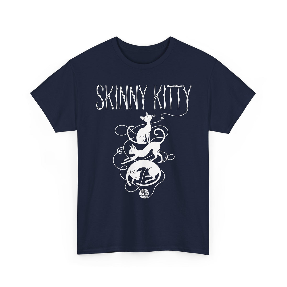Skinny Kitty Graphic Tee — White Cat Silhouette Shirt for Cat Lovers