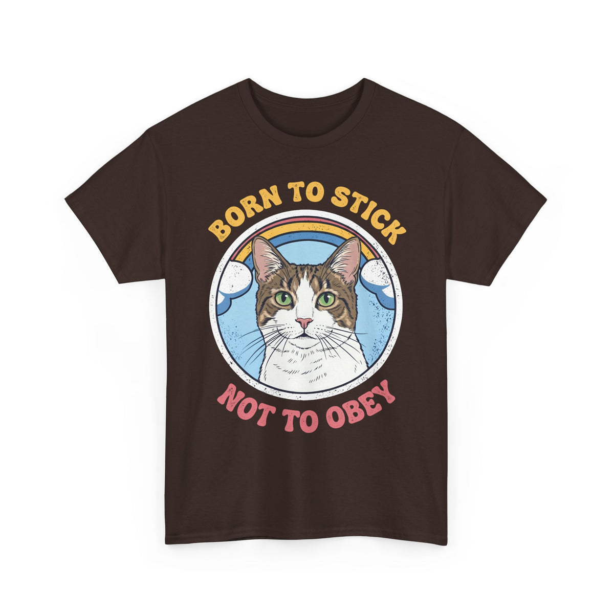 Born To Stick Not To Obey T-Shirt — Retro Rainbow Cat Graphic Tee
