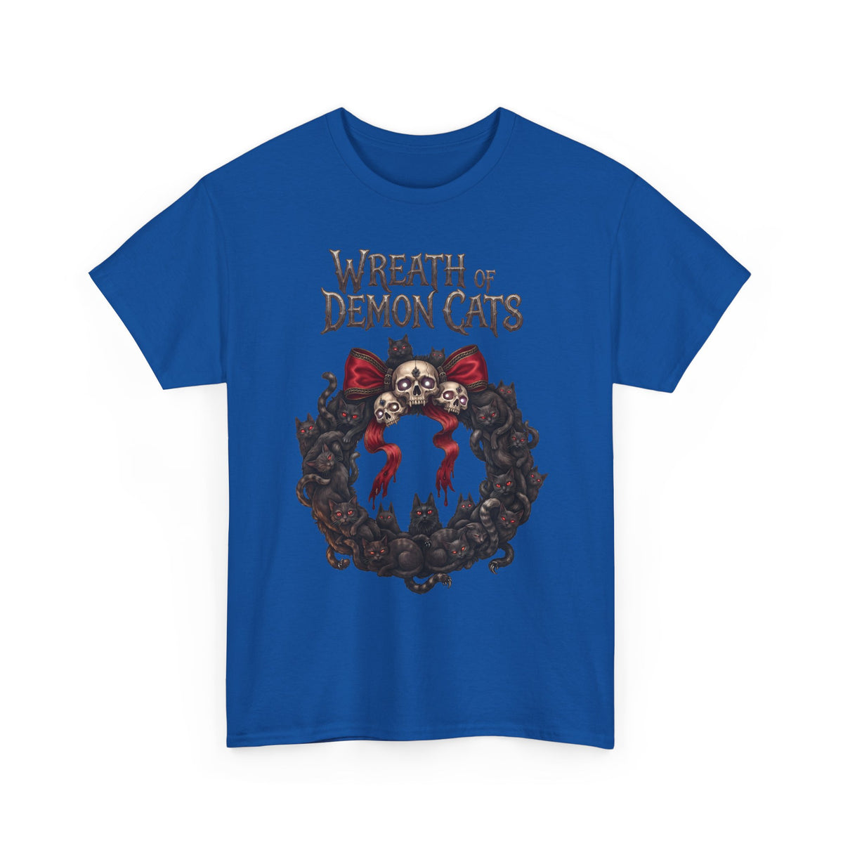 Wreath Of Demon Cats T-Shirt — Gothic Black Cat Skull Wreath Tee