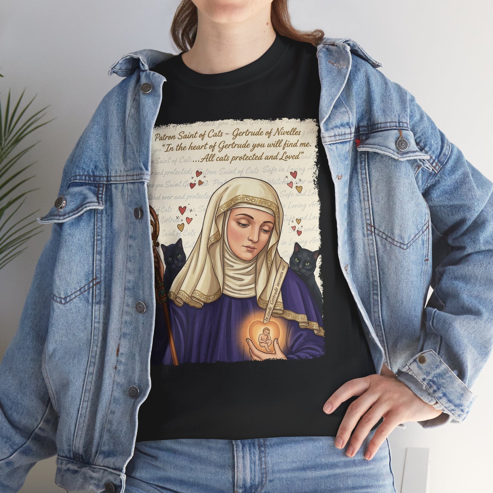 Gertrude of Nivelles "All Cats Protected and Loved" T-Shirt