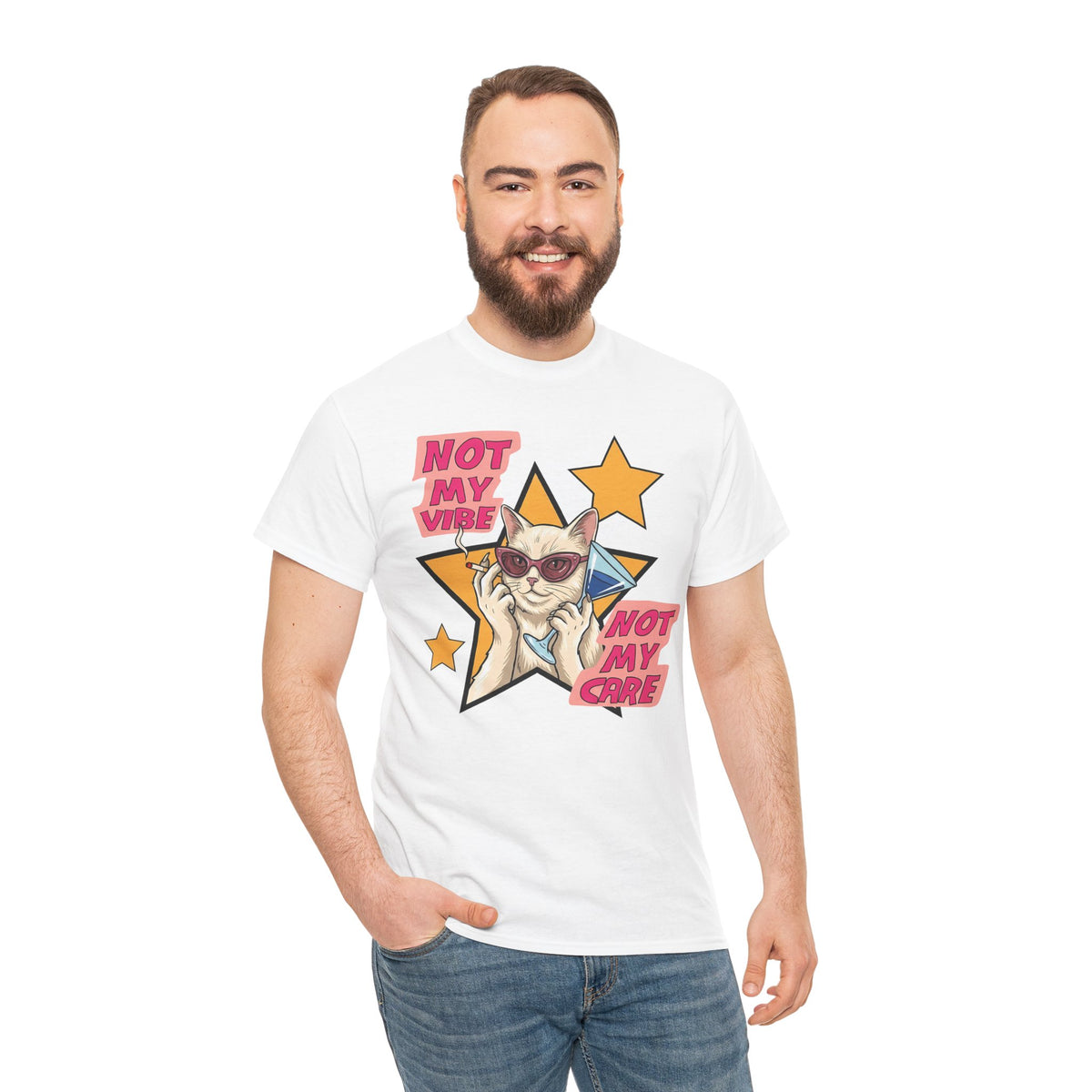 Not My Care Retro Cat T-Shirt — Unbothered Pop Art Feline Tee