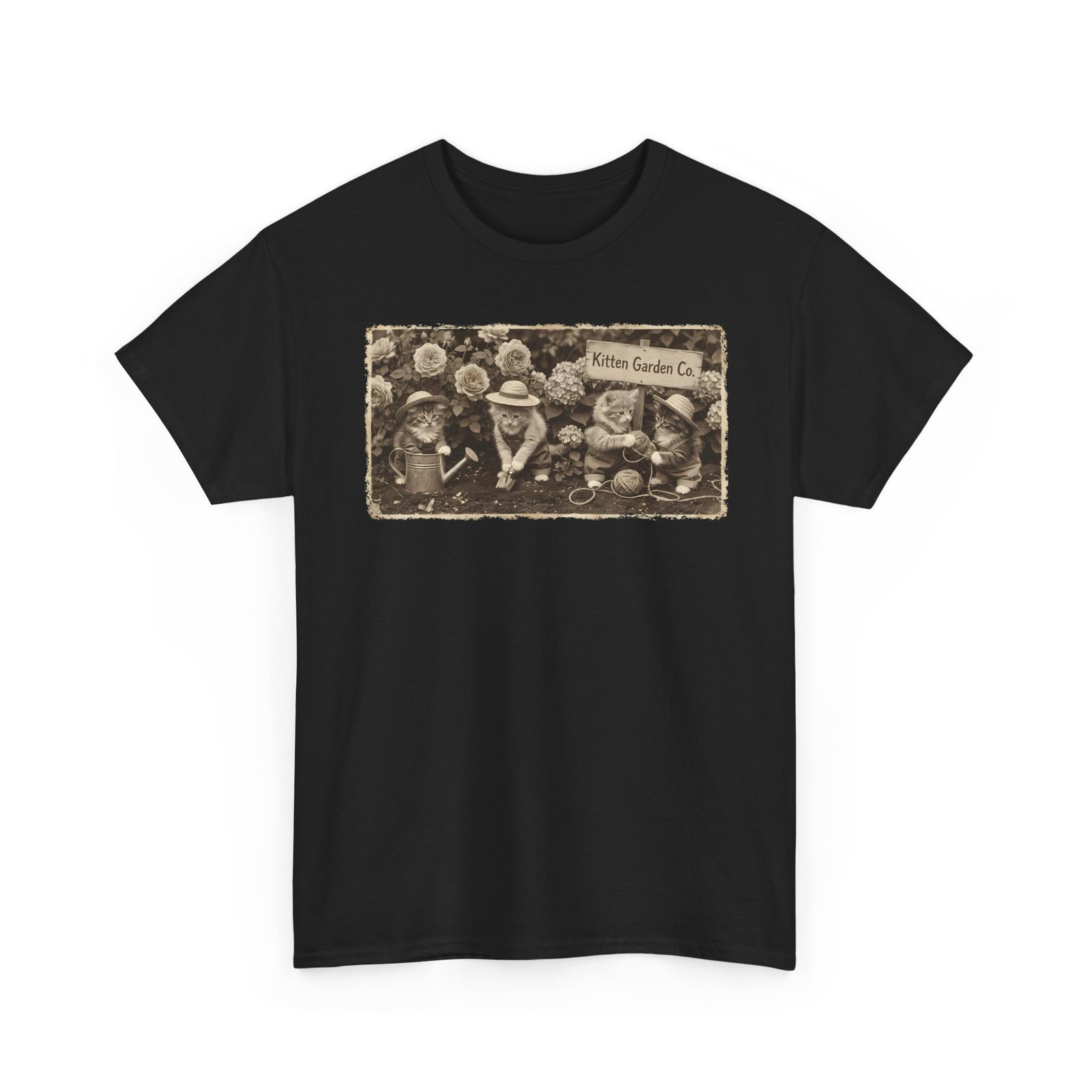 Vintage Kittens in the Garden T-Shirt — Cute Floral Cat Tee