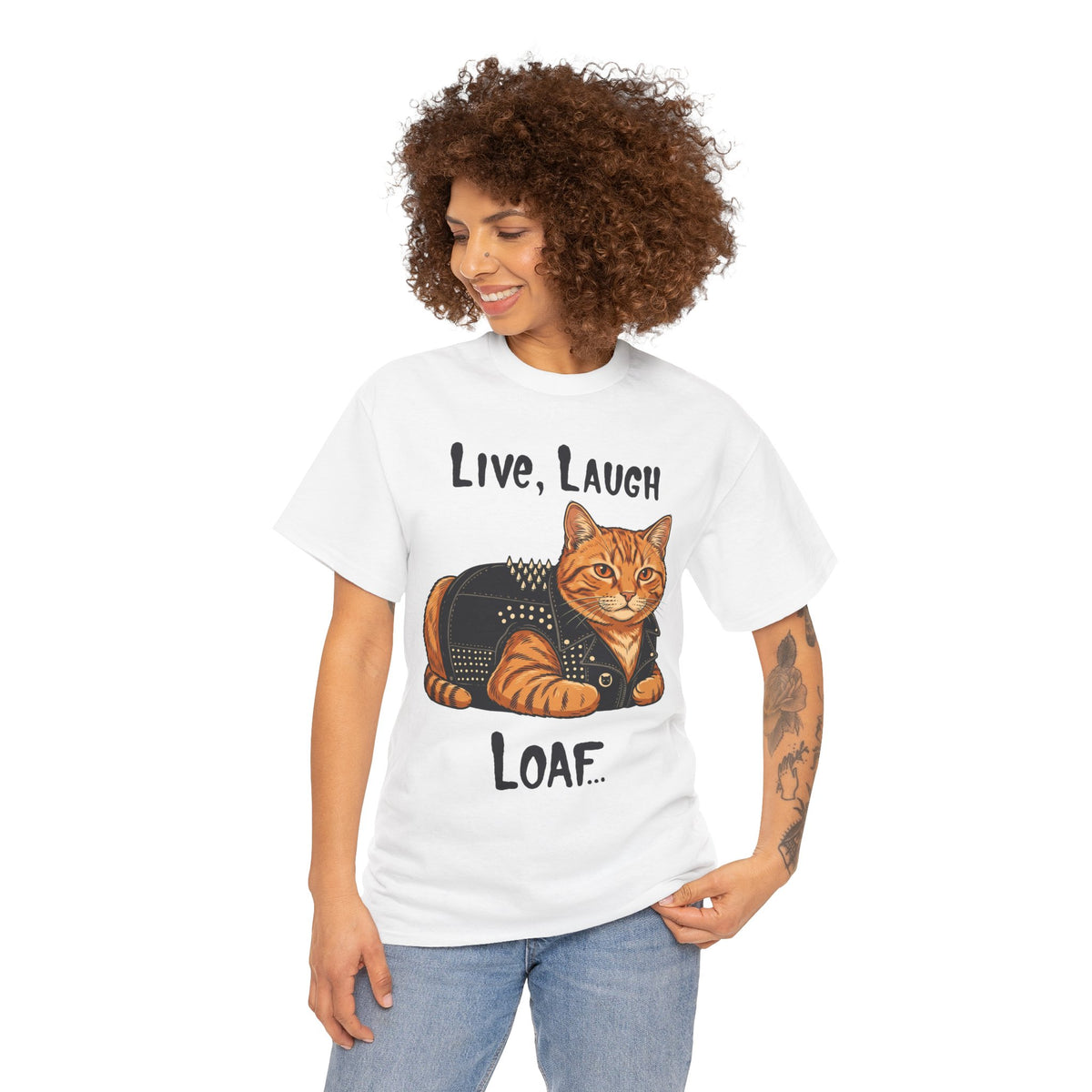 "Live, Laugh, Loaf" Punk Rock Orange Cat T-Shirt