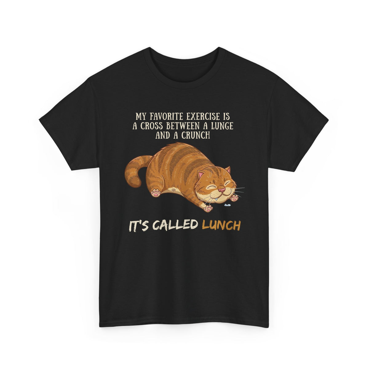 Funny Workout Cat T-Shirt — "Lunge Crunch Lunch"