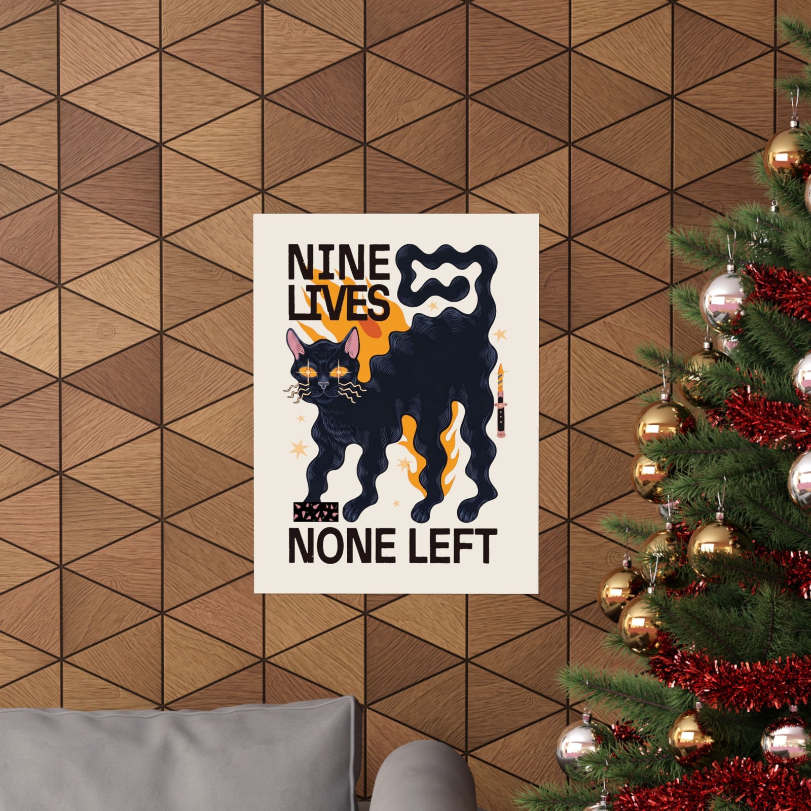 Nine Lives None Left Poster — Edgy Spooky Black Cat Graphic Poster