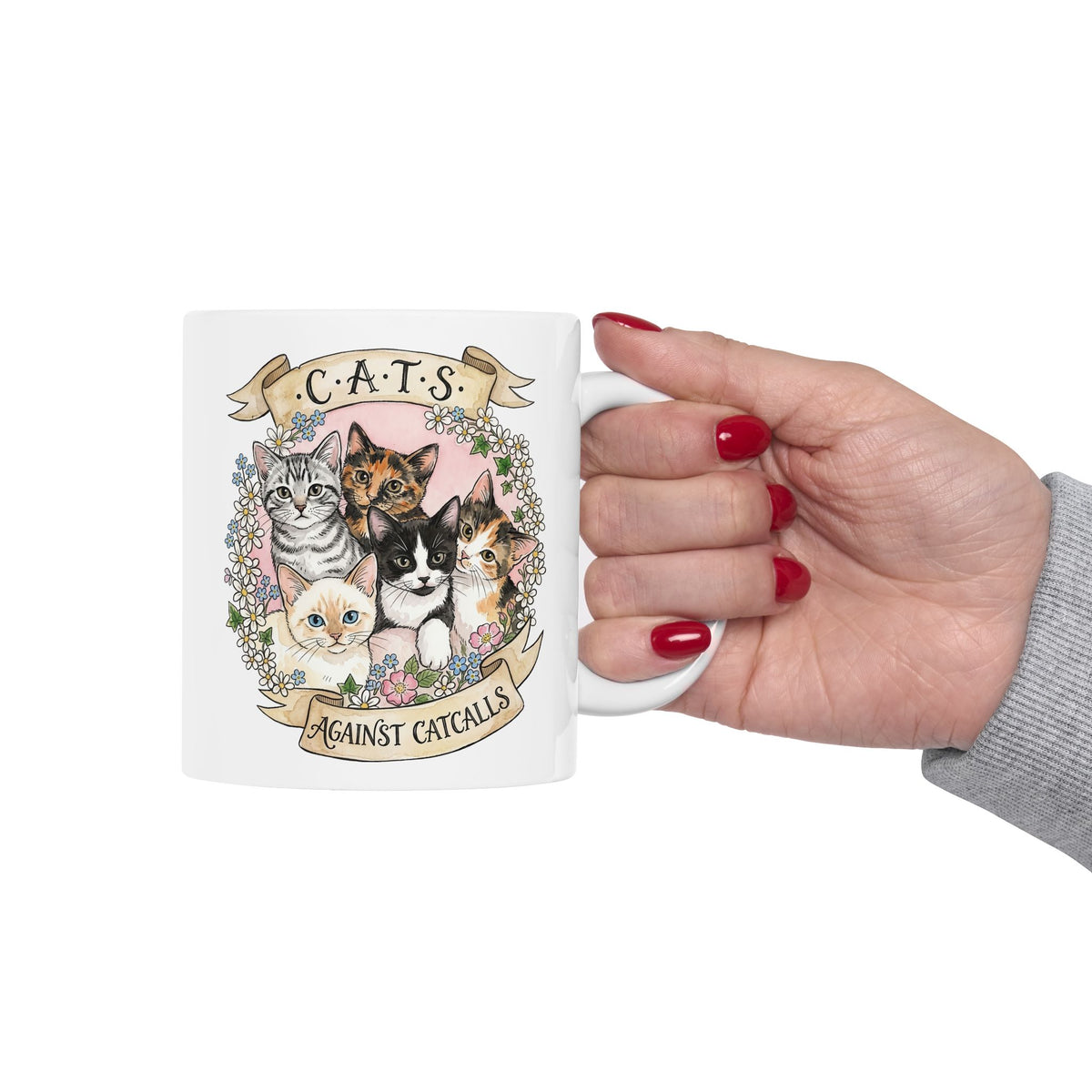 Cat Against Catcalls Ceramic Mug — Feminist Anti-Harassment Mug